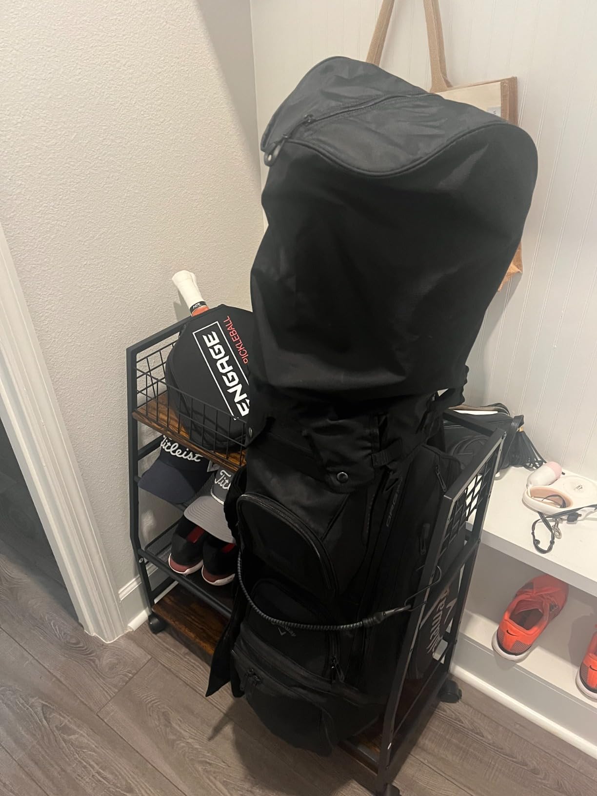 DAOUTIME Golf Bag Stand with Wheels, Golf Bag Organize for Garage Organization, Golf Storage Rack with Extra Storage Rack for Golf Clubs & Golf Essentials, Ideal for Club, Shed, Basement customer photo 1