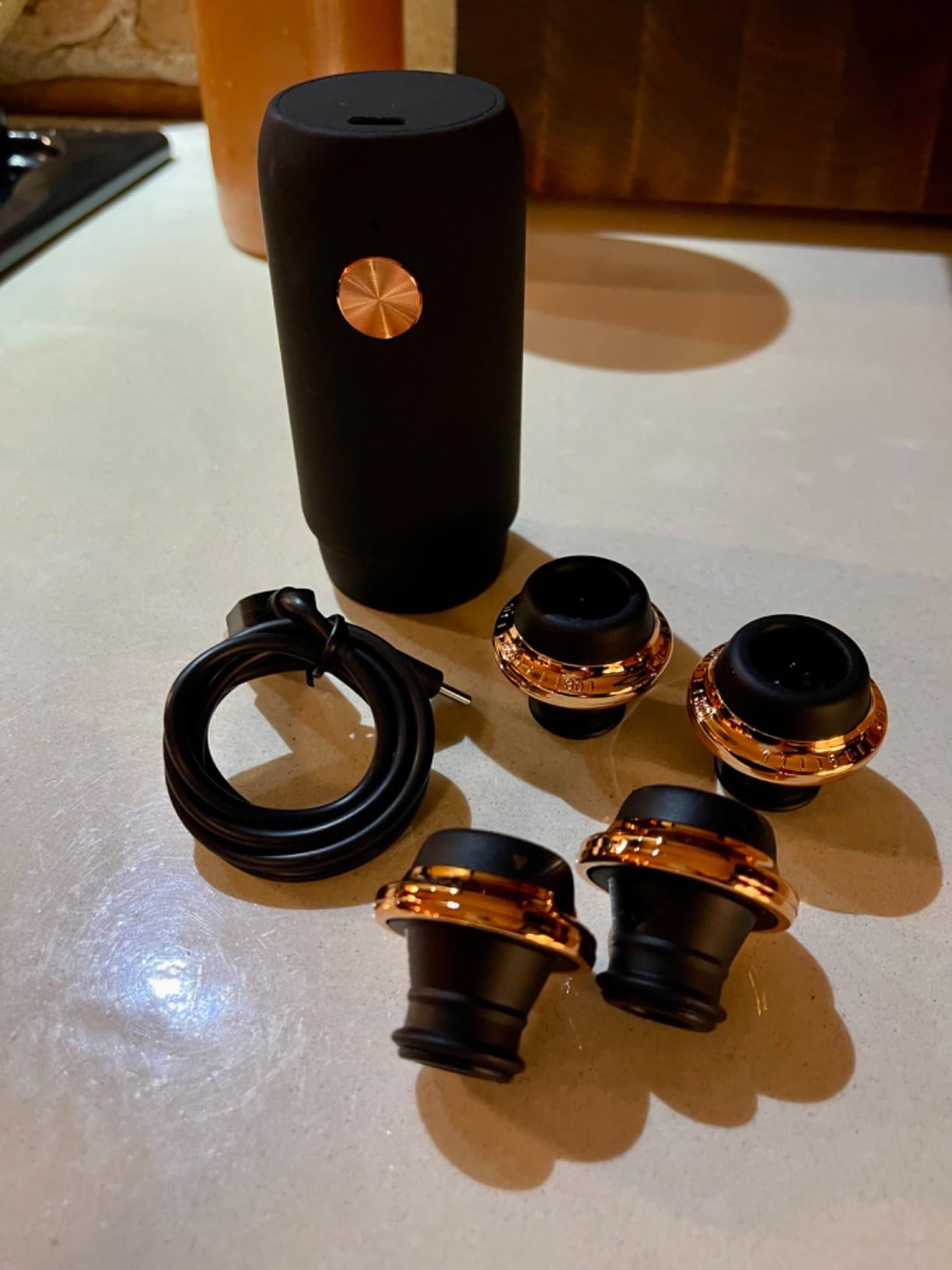 Electric Wine Preserver - Rechargeable Vacuum Saver With Airtight Seal - Automatic Air Remover Pump for 10 Days of Flavor & Freshness - Preservation System (Black & Rose Gold) customer photo 2