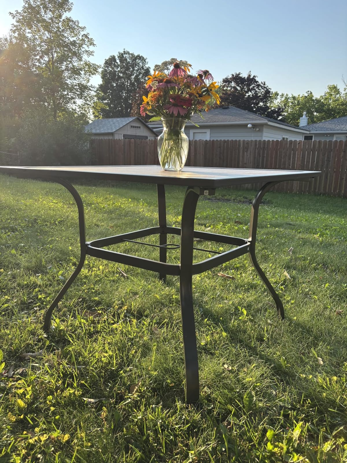 MFSTUDIO Outdoor Dining Table for 6, Long Metal Table w/Umbrella Hole customer photo 1