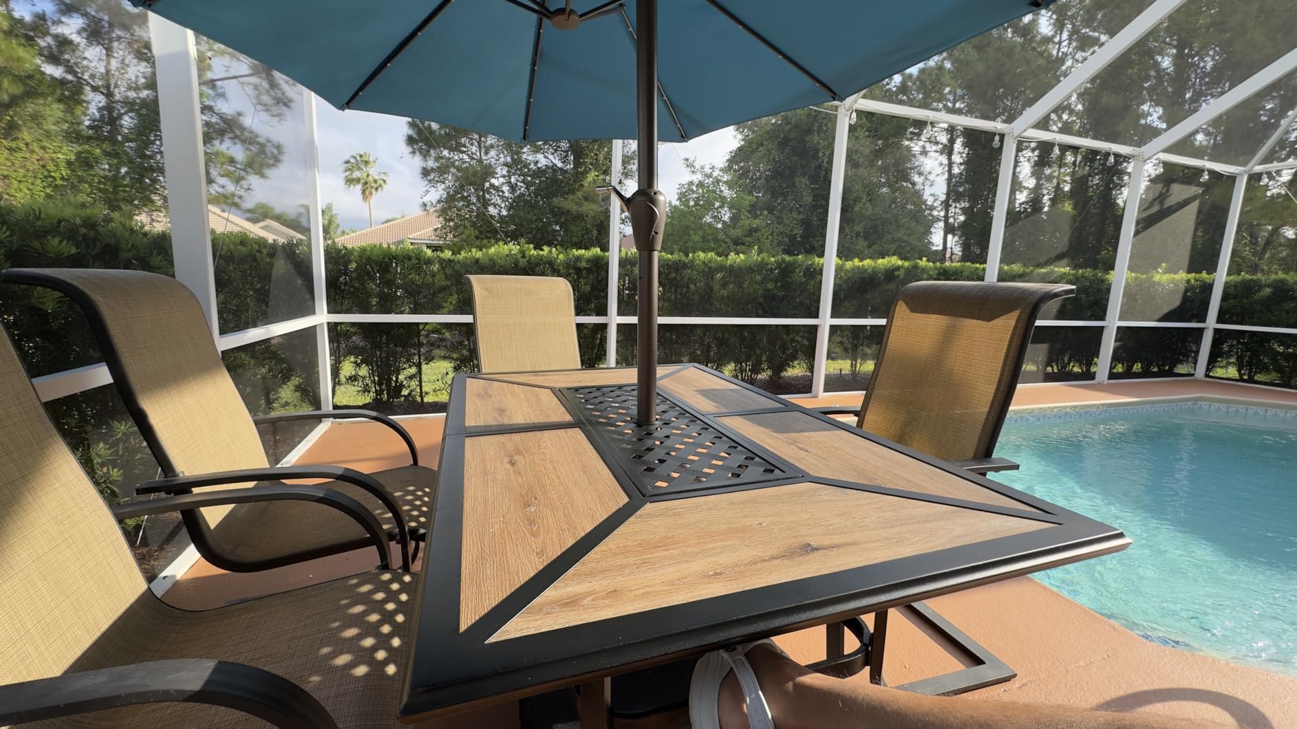 MFSTUDIO Outdoor Dining Table for 6, Long Metal Table w/Umbrella Hole customer photo 2