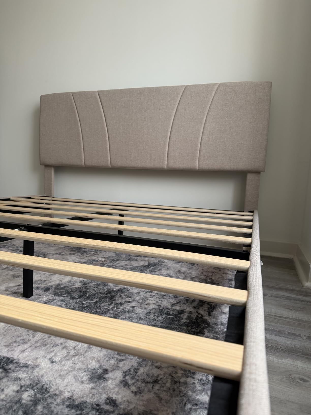 Novilla King Size Bed Frame with Adjustable Headboard Platform King Bed Frame Linen Fabric Upholstered Headboard, No Box Spring Needed, Noise-Free, Wooden Slats Support, Easy Assembly, Beige customer photo 2