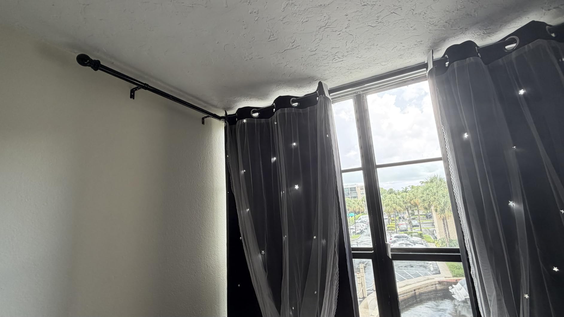 Corner Curtain Rod for Windows 30 to 136 Inches, L-shaped Curved Heavy Duty Corner Window Curtain Rods, Adjustable Renter Friendly 1 Inch Black Drapery Rods for Bedroom Living Room customer photo 2