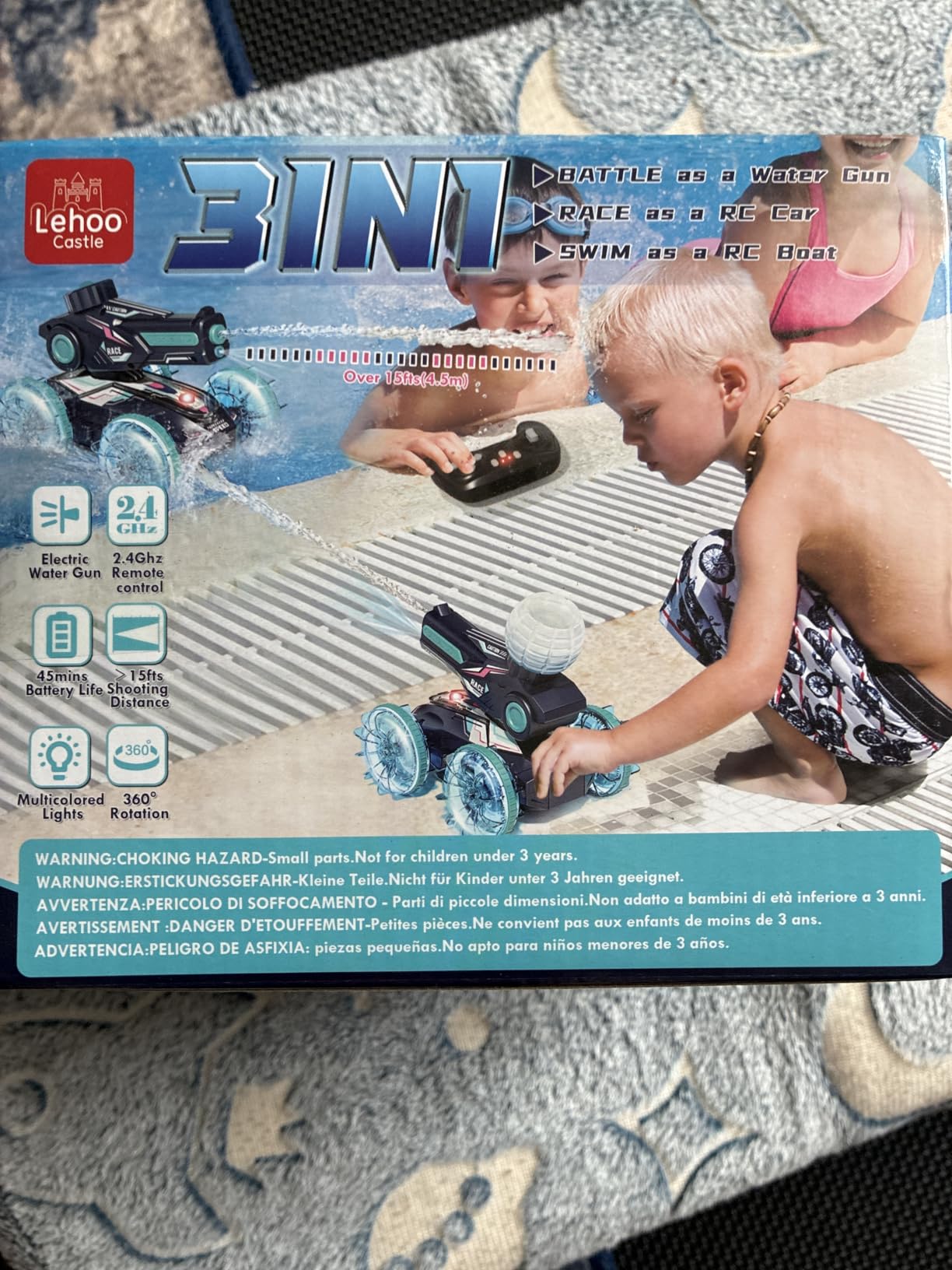Lehoo Castle Amphibious Remote Control Car, Remote Control Boat for Pool | 4WD Land and Water Driving, Built-In Water Gun, 2.4GHz Controller, Pool Toy for Boys Ages 6-12 customer photo 2