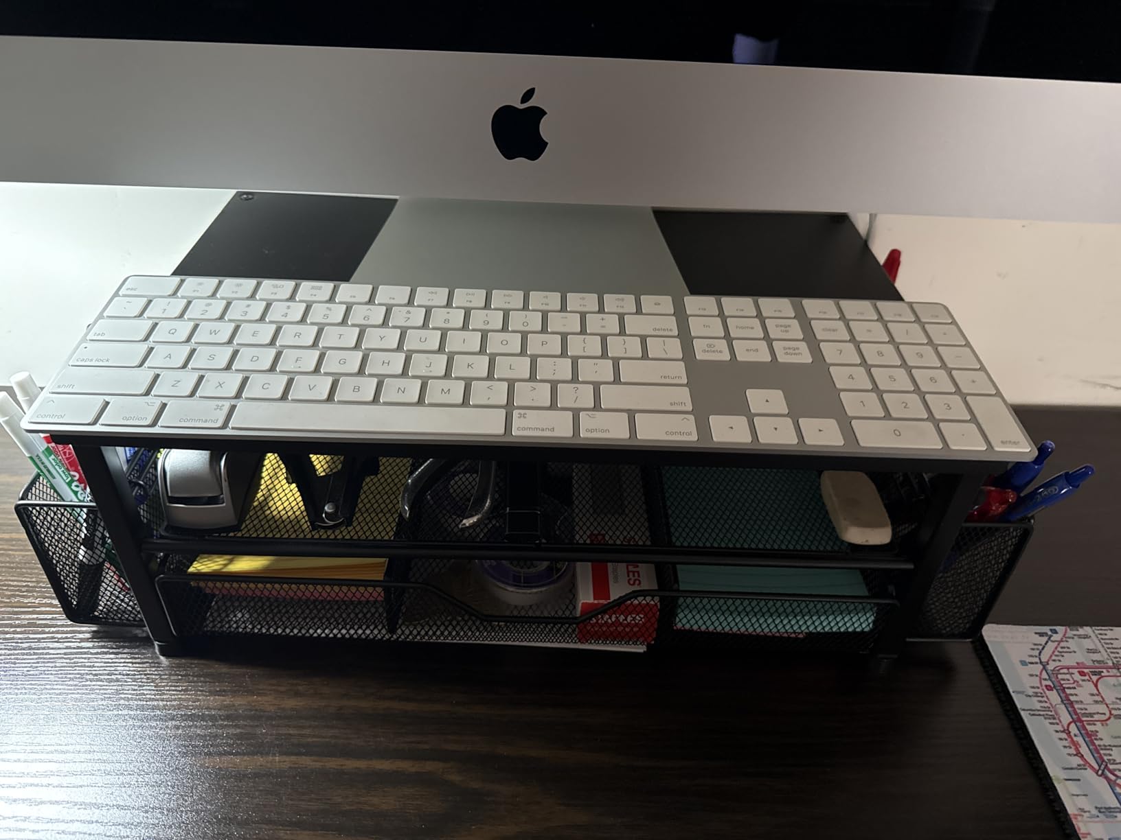 OPNICE Desk Organizer and Accessories, 2-Tier Computer Monitor Stand Riser with Drawer and 2 Pen Holders, Laptop Stand, Office Desk Accessories for Office Supplies, Black customer photo 1