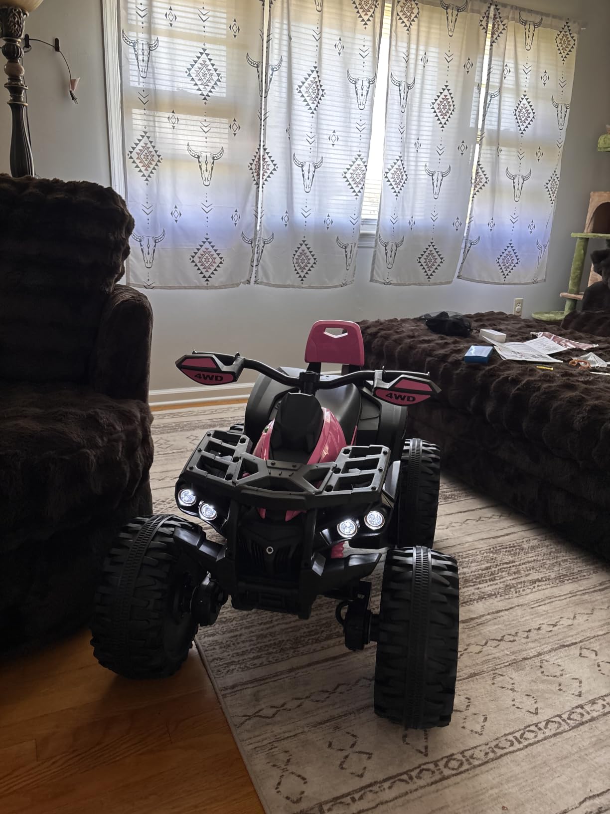 JOYRACER 24V 2 Seater Kids ATV 4 Wheeler, 4x4 Ride on Toys w/800W Engines, 9AH Battery Powered Electric Vehicle w/LED Light Bluetooth, MP3, USB, Spring Suspension, Kids Quad for Girls, Red customer photo 1