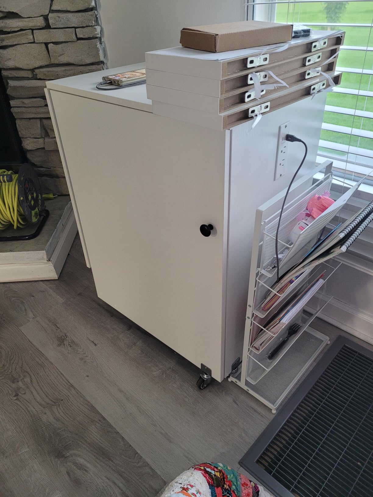 GIANTEX Folding Sewing Table with Charging Station, Cube Storage & Drawers customer photo 2