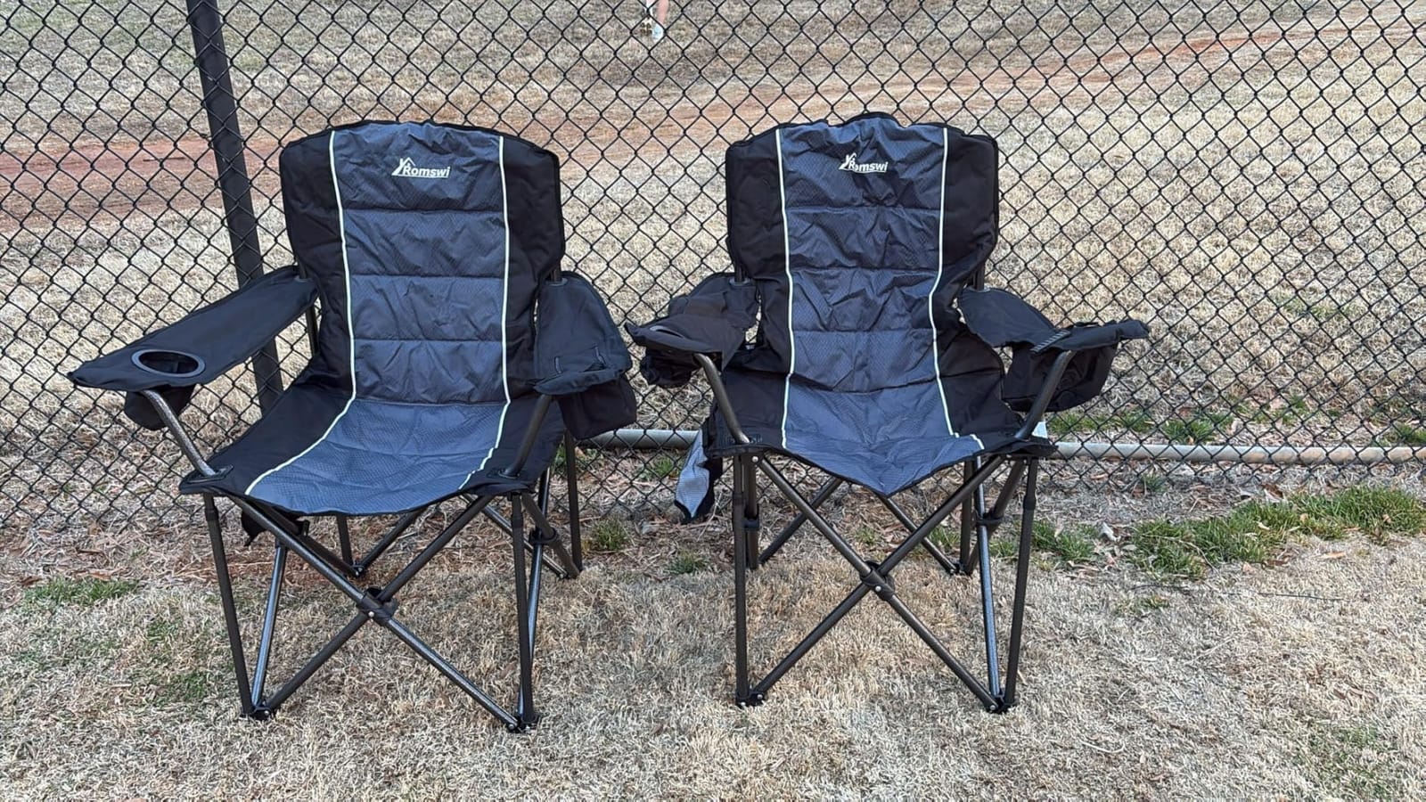 Romswi Oversized Camping Chairs,Heavy Duty Support 500 LBS,Padded Back & Arm Sport Chairs, Cup Holder Cooler Bag, Collapsible Folding Chairs for Outdoor, Fishing & Garden, Black,2-Pack customer photo 1