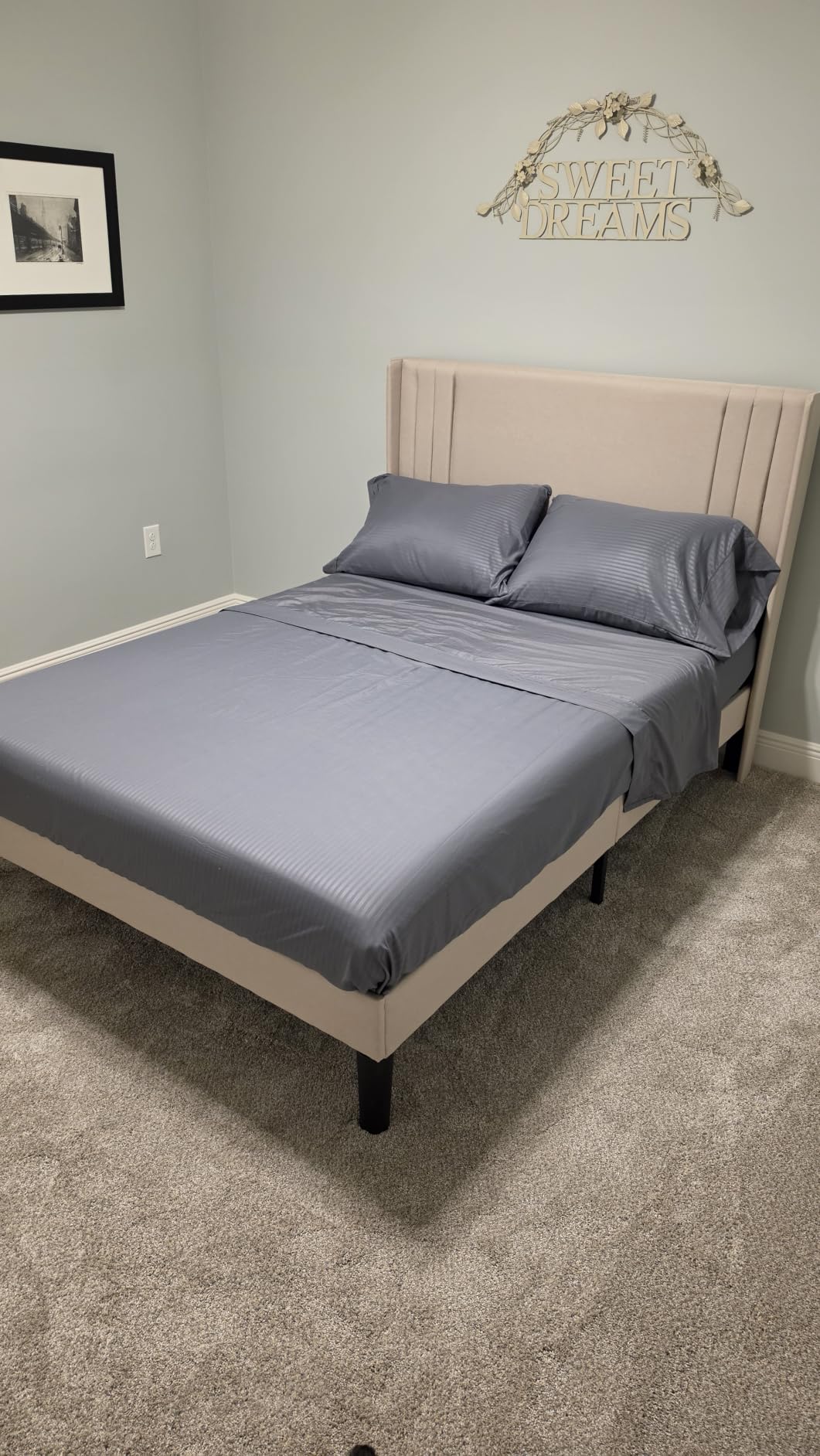 Gizoon King Bed Frame with Wingback Headboard, Upholstered Platform Bed customer photo 1