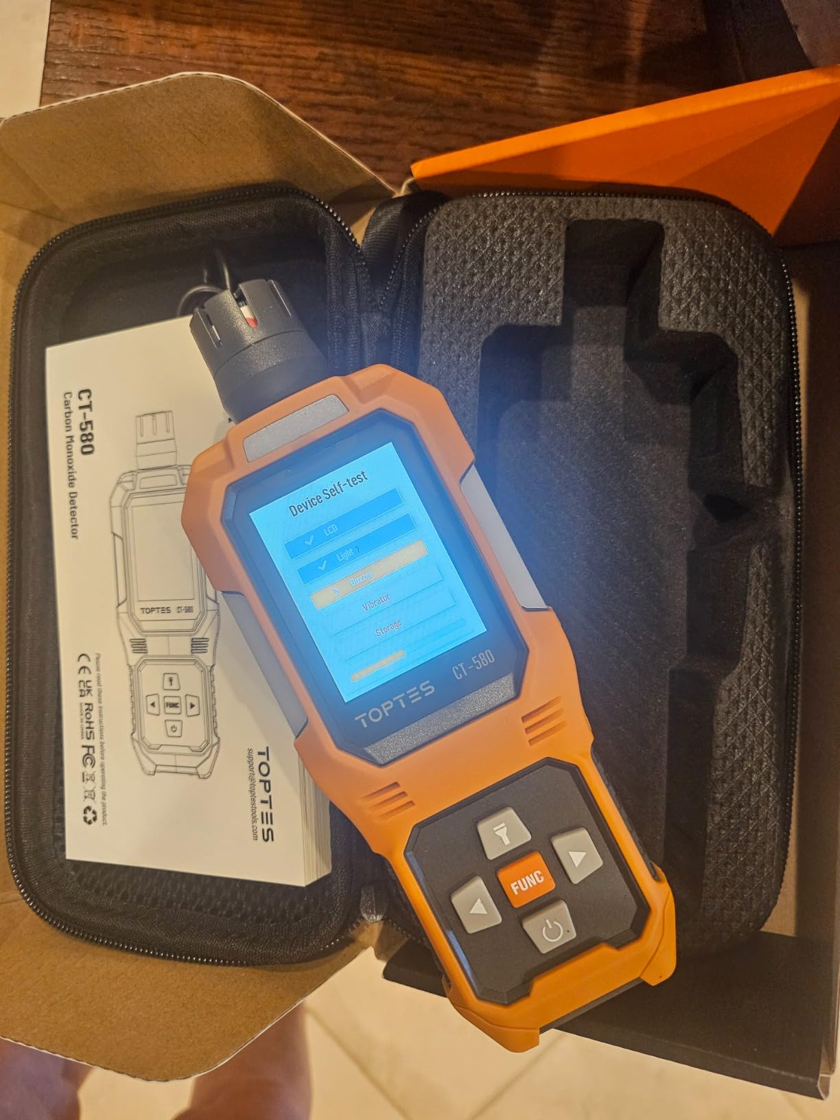 TOPTES CT-580 Portable Carbon Monoxide Detector, Rechargeable CO Detector with Vibration, Visual & Audible Alarms, 0-1000PPM, TFT Color Display for Home, Camping, Travel, Industrial & Professional Use customer photo 1