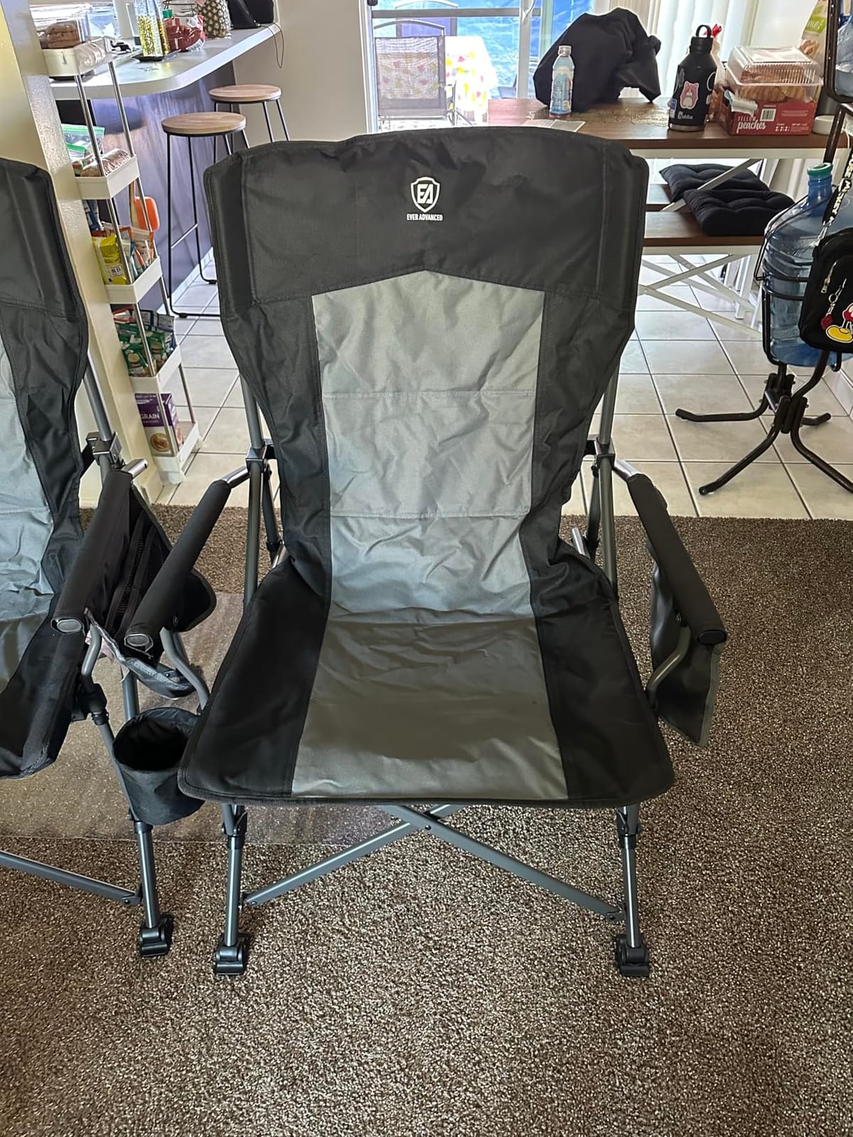 EVER ADVANCED Oversized Folding Camping Chair, for Adults Heavy Duty Lawn Chair with Side Pockets, Portable Collapsible Quad Chair for Outside, Support Up to 500lbs, Grey customer photo 2