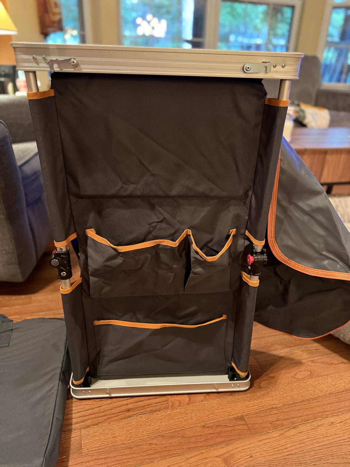 EAGLE PEAK Outdoor Folding Camping Table with Large 3-Tier Storage Organizer and Side Pockets, Easy Set Up Portable Aluminum Camping Kitchen, Gray customer photo 2