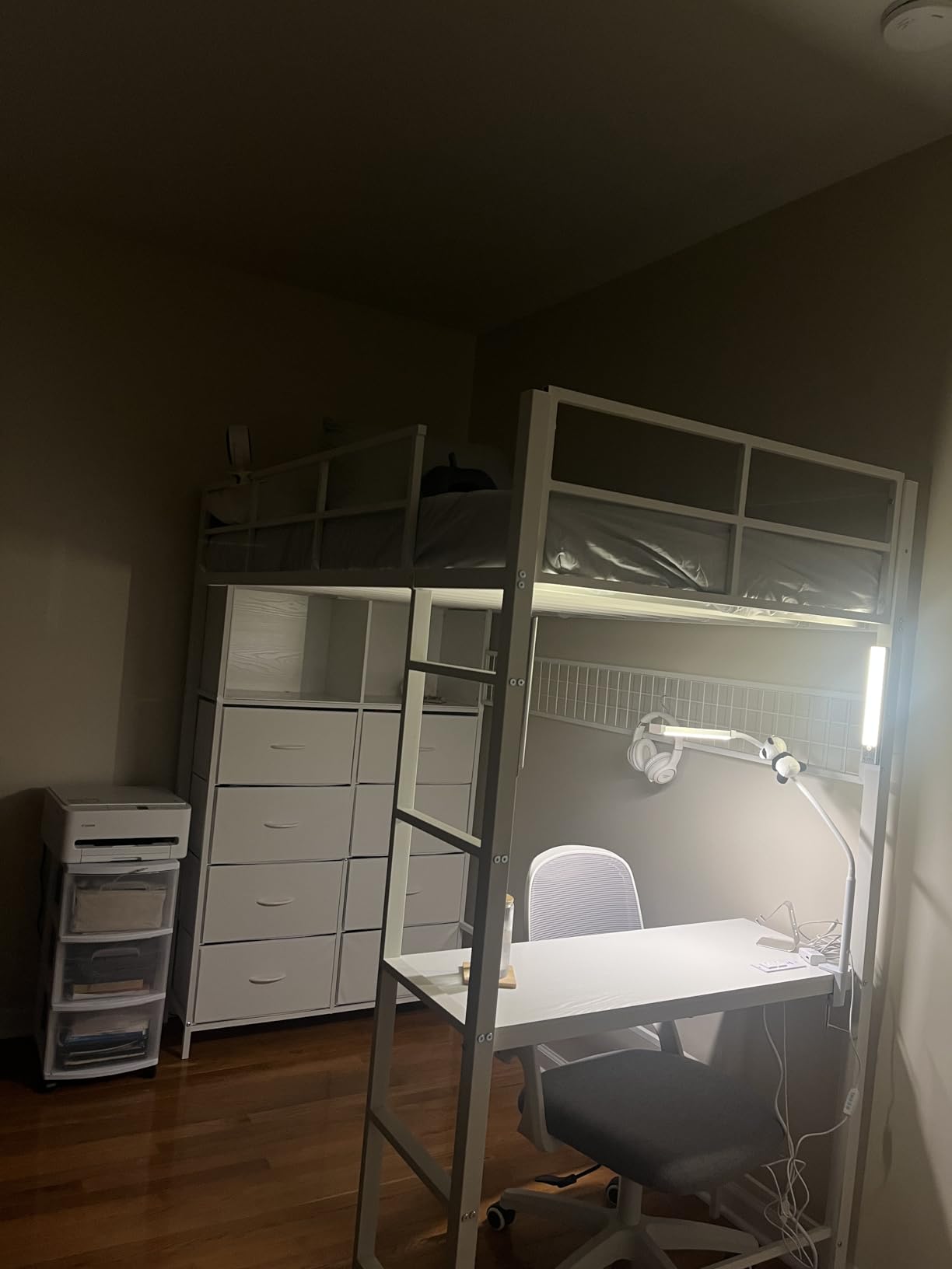 ADORNEVE Twin Loft Bed with Desk, 8 Storage Drawers,LED Lights, White customer photo 2