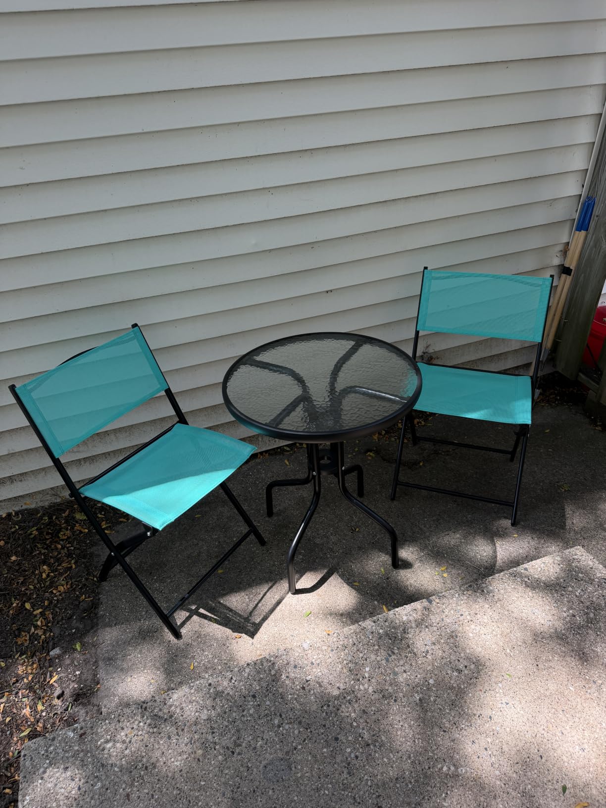 Best Choice Products 3-Piece Patio Bistro Dining Furniture Set w/Textured Glass Tabletop, 2 Steel Folding Chairs, Polyester Fabric - Sage customer photo 2