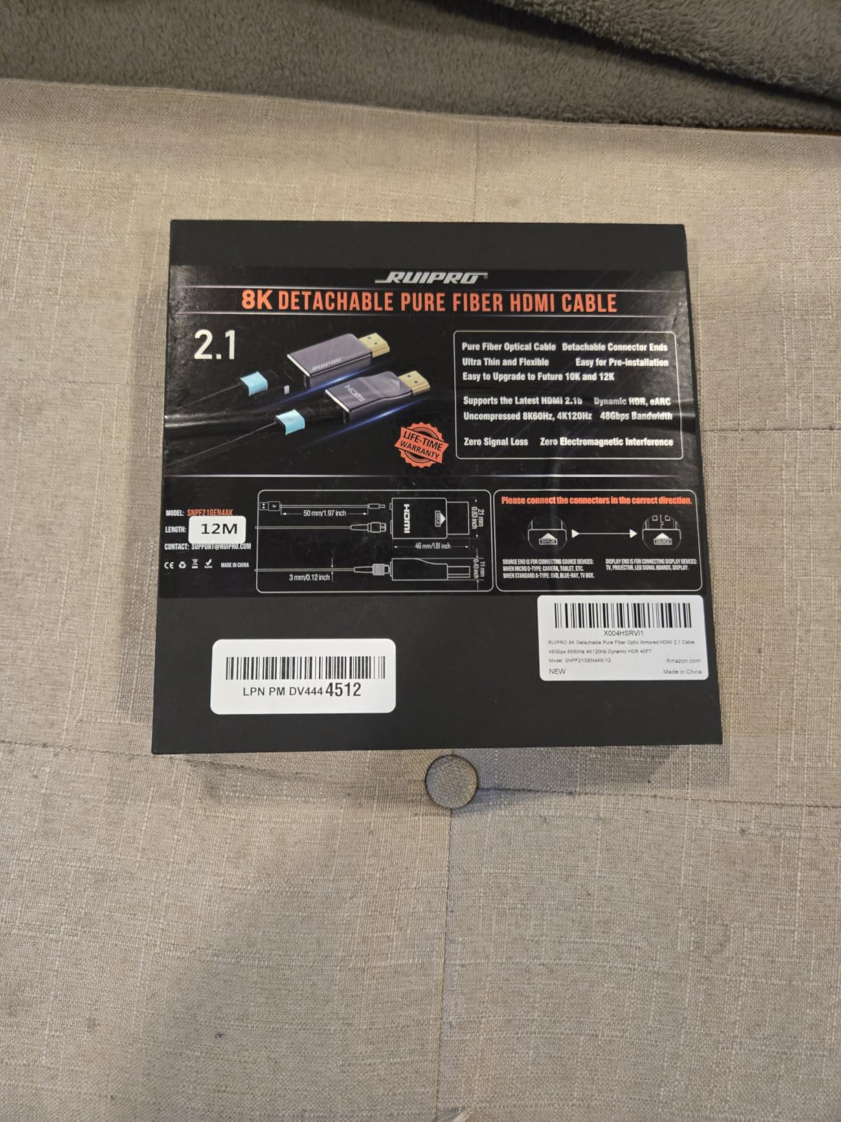 RUIPRO 8K Detachable Full Fiber Optic Armored HDMI 2.1 Cable, 48Gbps, 50FT | Full Fiber Optic Design Eliminates EMI vs Copper Cables; Replace the Module Without Replacing the Entire In-Wall Cable customer photo 1