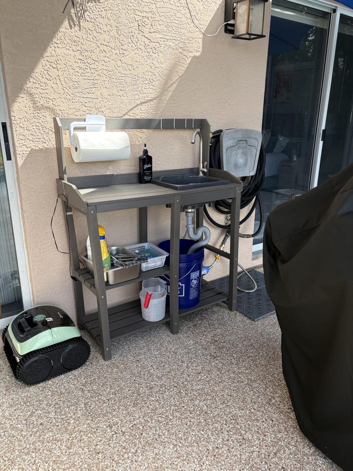 Psilvam Outdoor Potting Bench Table with Sink for Outside Garden, Gray customer photo 2