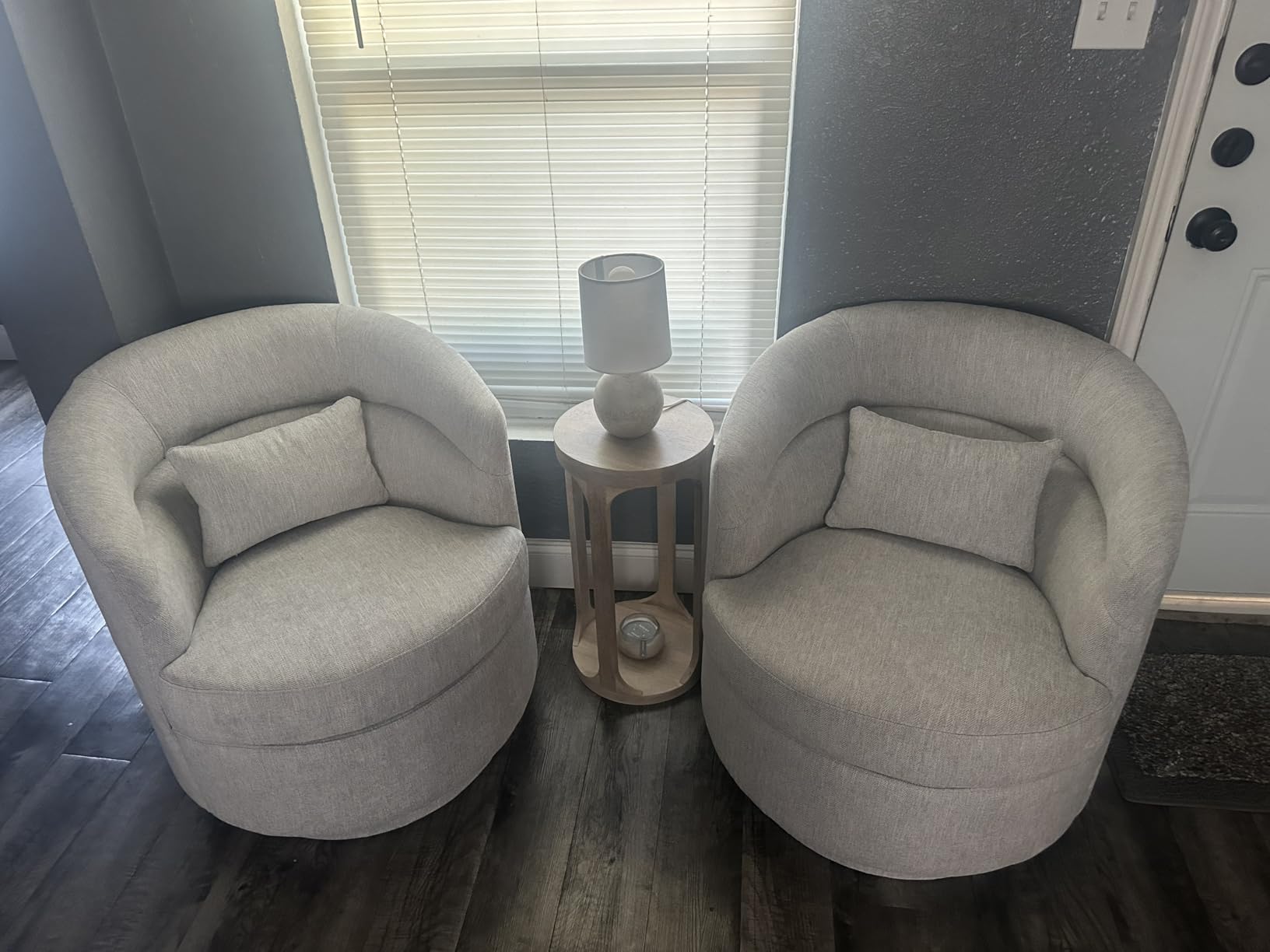 CANMOV Swivel Accent Chair, 360 Degree Round Swivel Barrel Chair with Pillow, Upholstered Comfy Barrel Armchair Single Club Sofa Chair for Living Room,Bedroom, Reading Room, Dark Grey customer photo 1