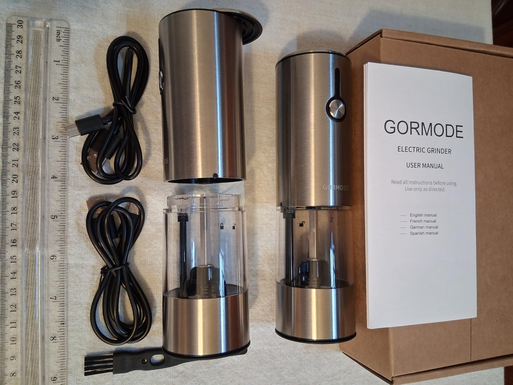 Stainless Steel Rechargeable Electric Salt and Pepper Grinder Set - USB Charging, One-Hand Electric Mill, Adjustable Coarseness, LED Light & Dust Cover - 2pack (Greige & Buttercream) customer photo 1