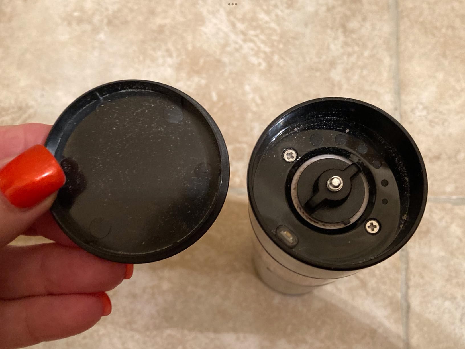 Stainless Steel Rechargeable Electric Salt and Pepper Grinder Set - USB Charging, One-Hand Electric Mill, Adjustable Coarseness, LED Light & Dust Cover - 2pack (Greige & Buttercream) customer photo 2