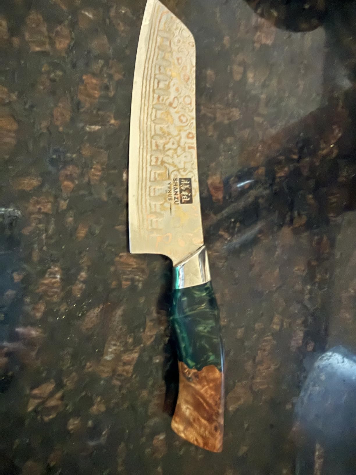 SHAN ZU Damascus Santoku Knife 7 inch, Japanese Kitchen Knives | Copper & Damascus Steel High Carbon 33 Layer Hand Forged Ultra Sharp Professional Utility Chef Knife with Maple Wood Handle customer photo 1