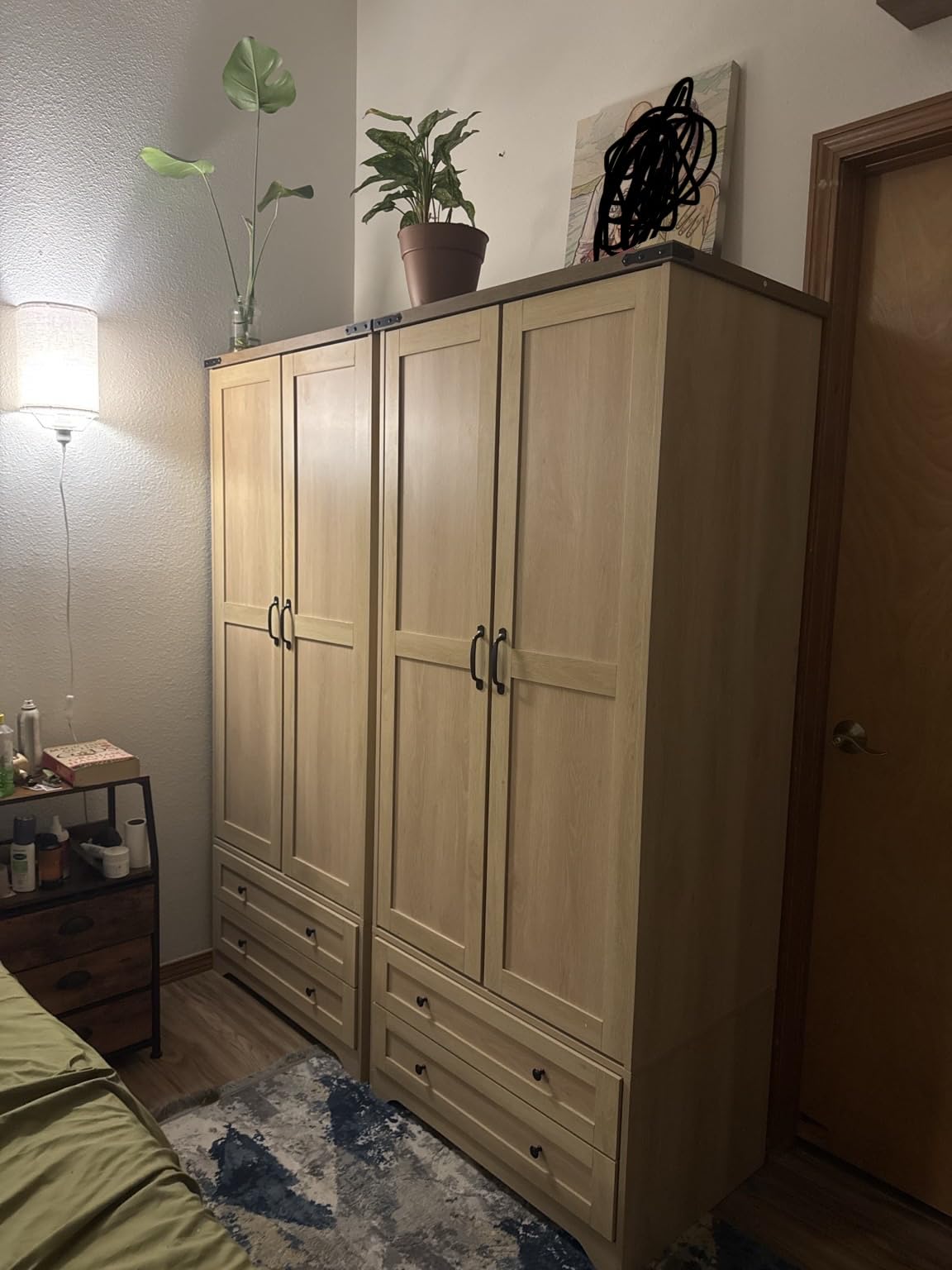 Brafab 2 Doors Wooden Armoire Wardrobe Closet with 2 Drawers, Natural customer photo 1