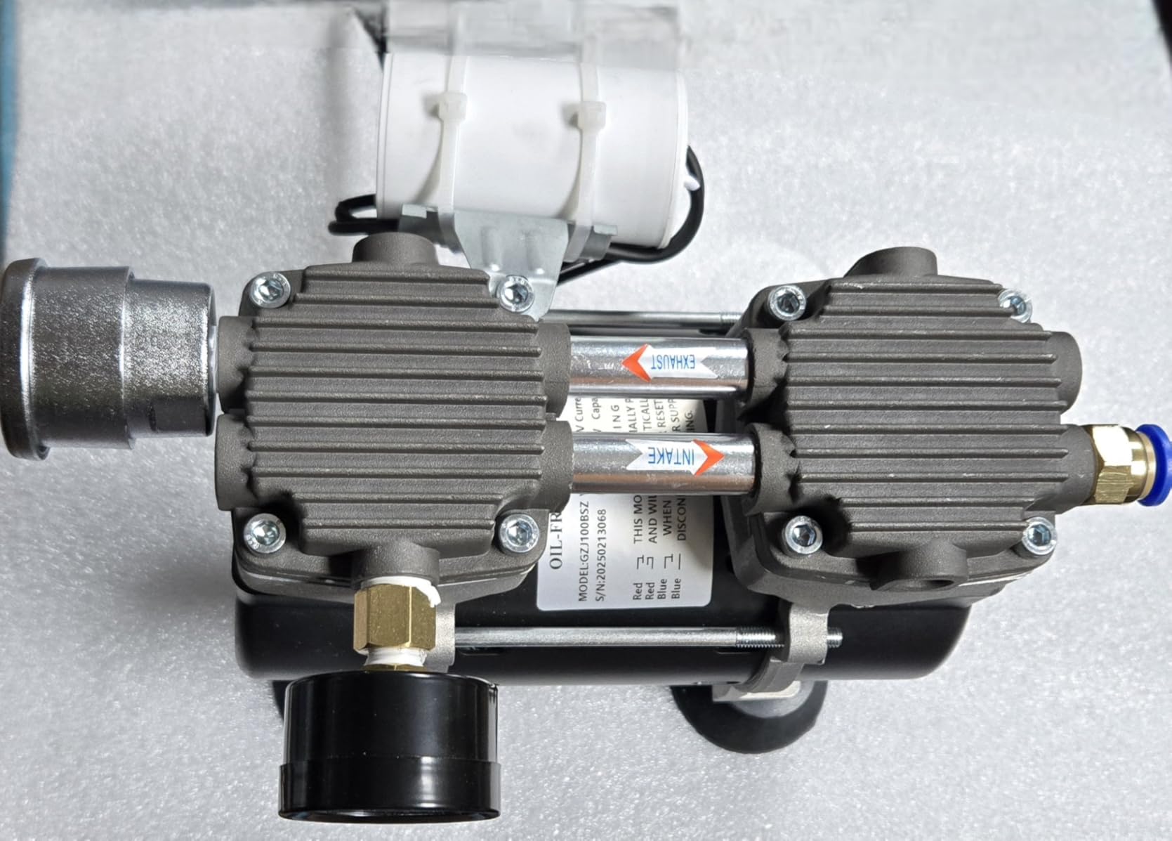 Vacuum Pump 50 L/Min with Switch, Oilless Lab Pump, 110V | 180W, -85Kpa, Oil Free Vacuum Pump with Vacuum Meter, Aluminum Silencer and 4 Connectors, for Industry customer photo 2