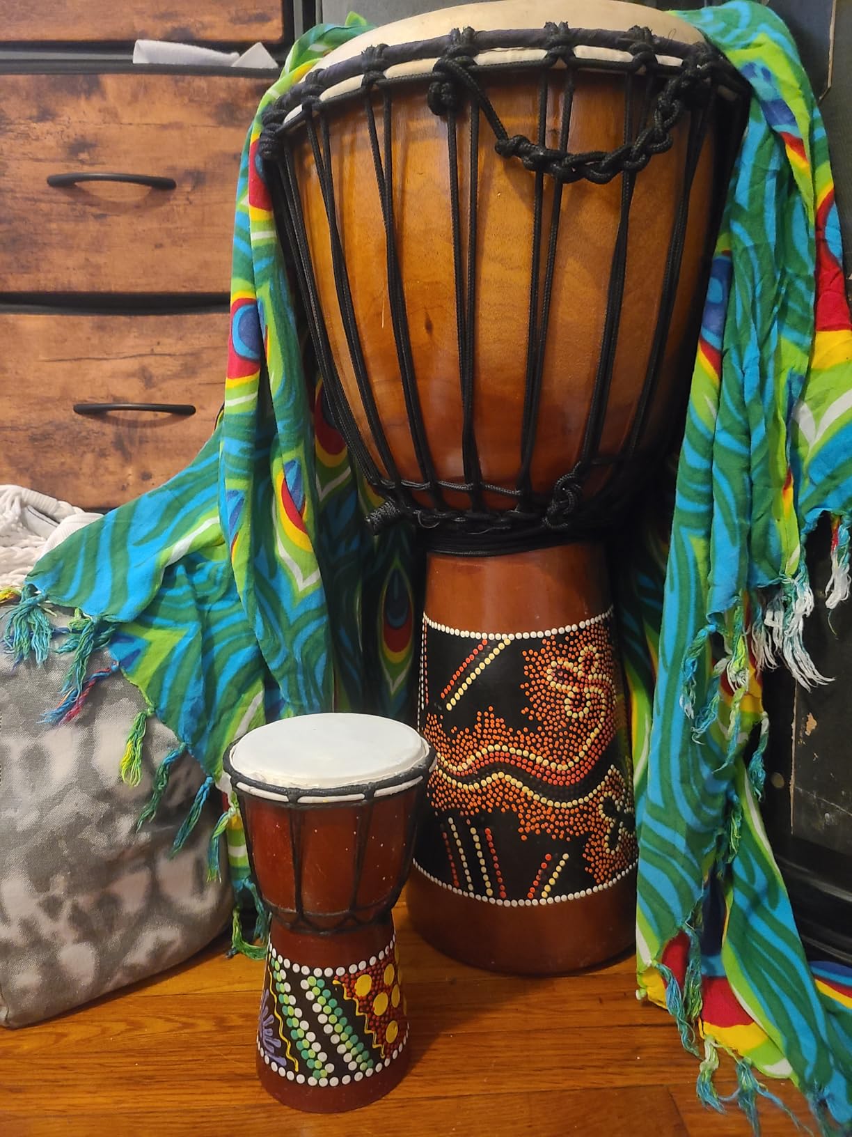 Wood Djembe Drum African Drums for Adults 8.5'' x 16'', Painted customer photo 1