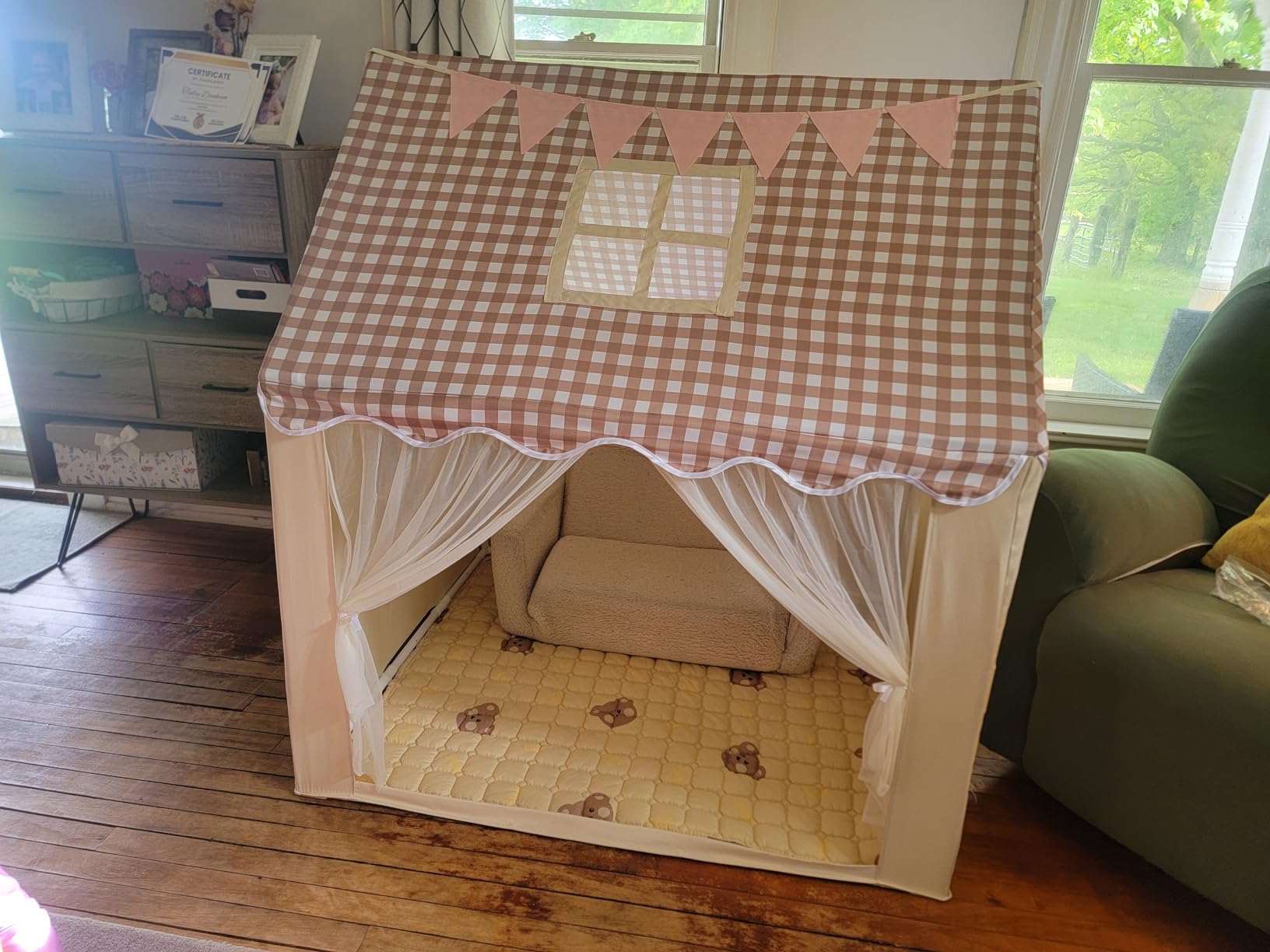 RONGFA Playhouse for Indoor & Outdoor, with Star Light, Flags and Carry Bag, Washable Kids Tent for Girls & Boys (Lattice Top) customer photo 2