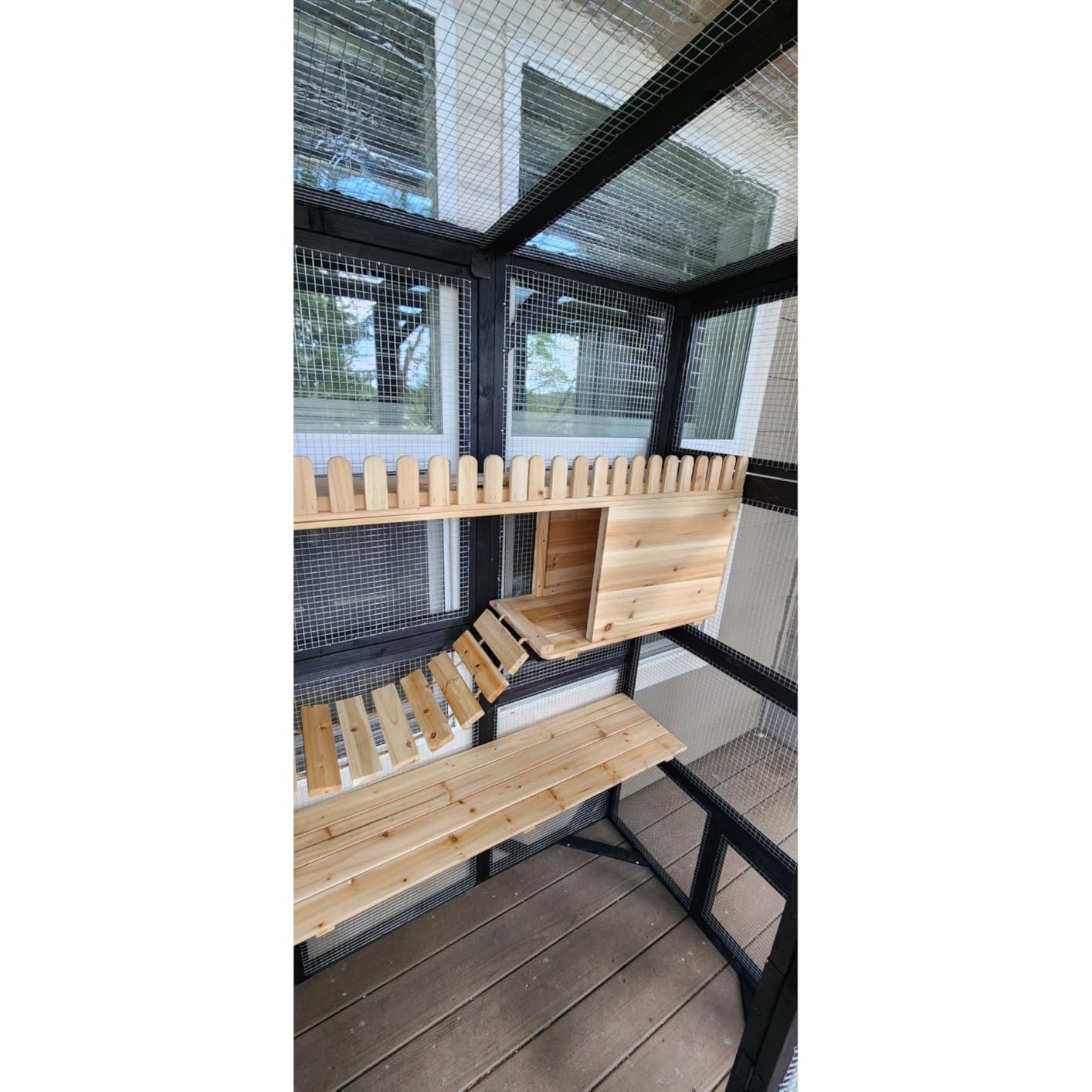 Catio Enclosure Outdoor Wooden Cat House for Multiple Cats Walk in Cage Window Access with Sunlight Friendly Weather-Proof PVC Roof customer photo 1
