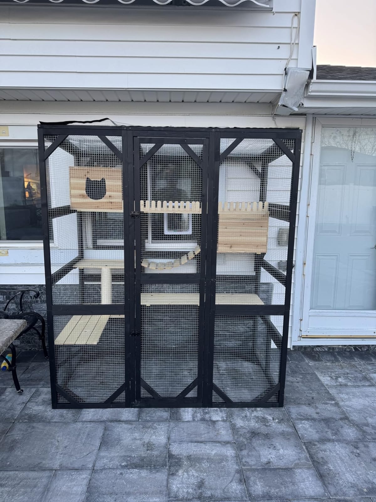Catio Enclosure Outdoor Wooden Cat House for Multiple Cats Walk in Cage Window Access with Sunlight Friendly Weather-Proof PVC Roof customer photo 2