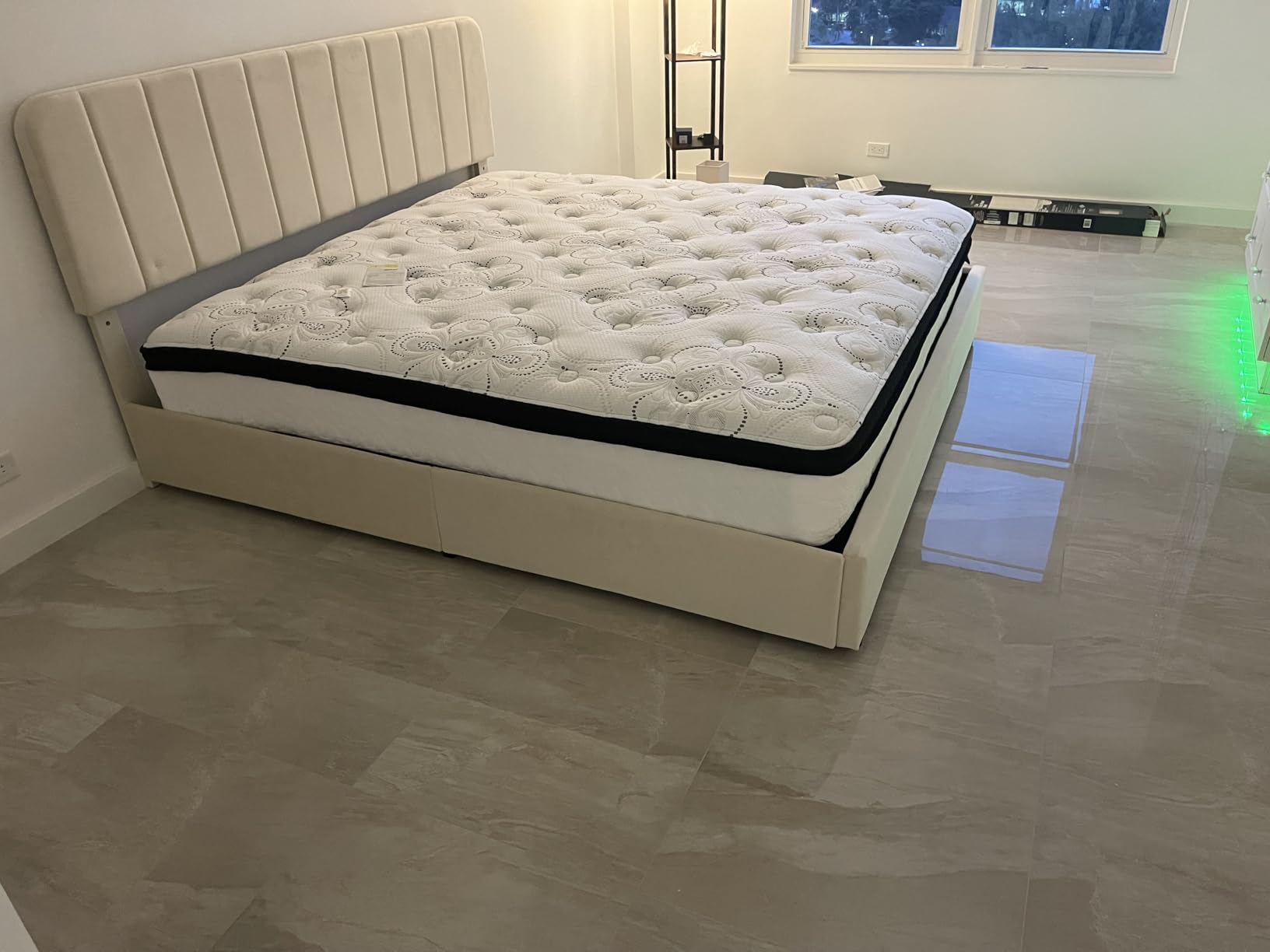 VECELO Queen Size Upholstered Bed Frame with 4 Drawers and Headboard, Velvet Platform Storage Bedframe, Wooden Slats Support, No Box Spring Needed, Beige customer photo 2