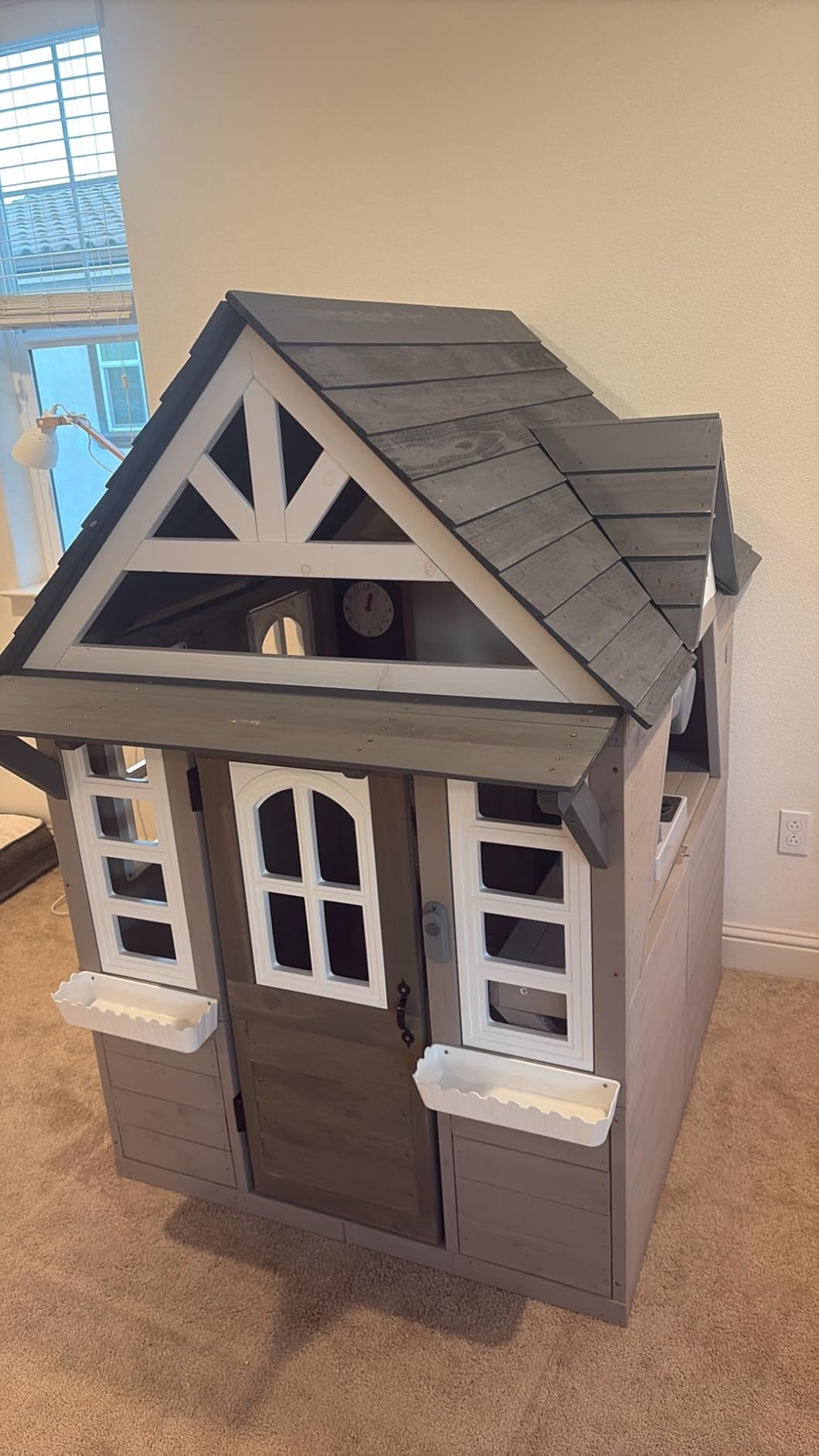 Seizeen Outdoor Play House for Kids, Fir Wooden Kids Playhouse Outdoor Indoor Cottage Toddler Playhouse with Kitchen, Dutch Door, Bench, Flowerpot Holders, Working Doorbell, Pet Hole, Clock (Brown) customer photo 2
