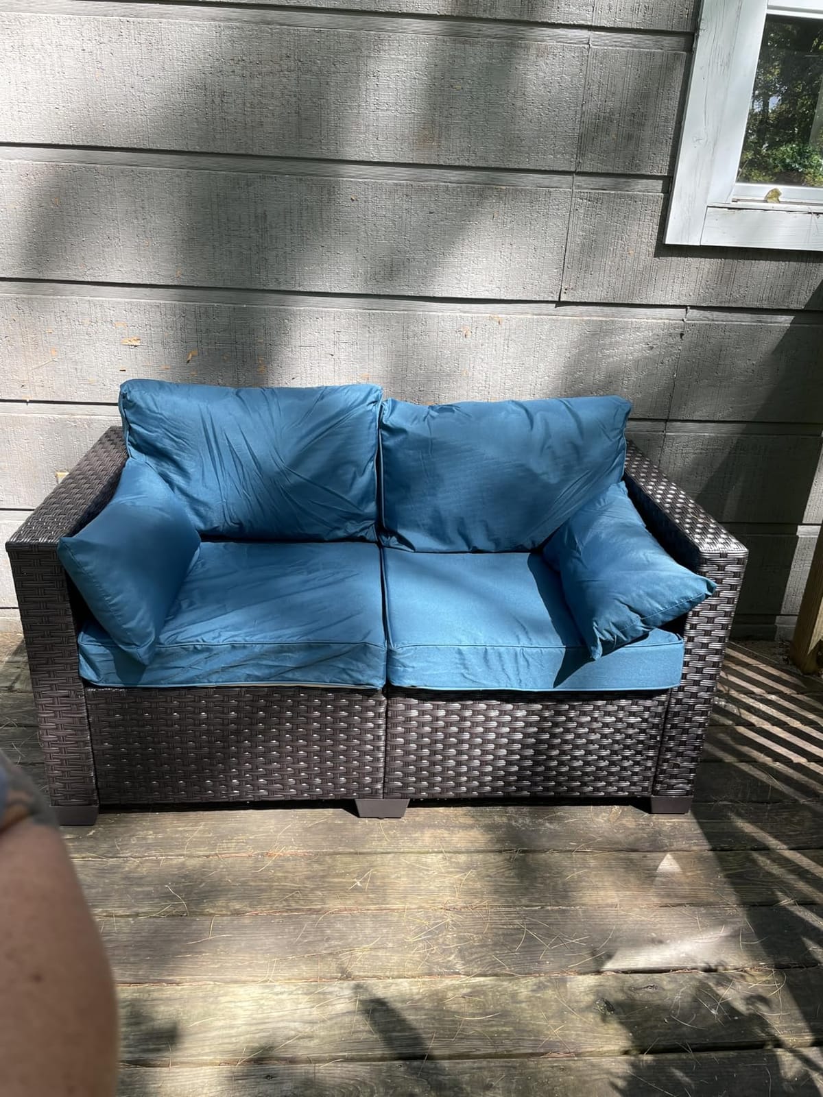 Rattaner Outdoor Furniture Loveseat Sofa Patio Furniture Small Sofa 2 Seater Couch with Anti-Slip Cushions Lumbar Pillow and Waterproof Cover, Navy Blue customer photo 1