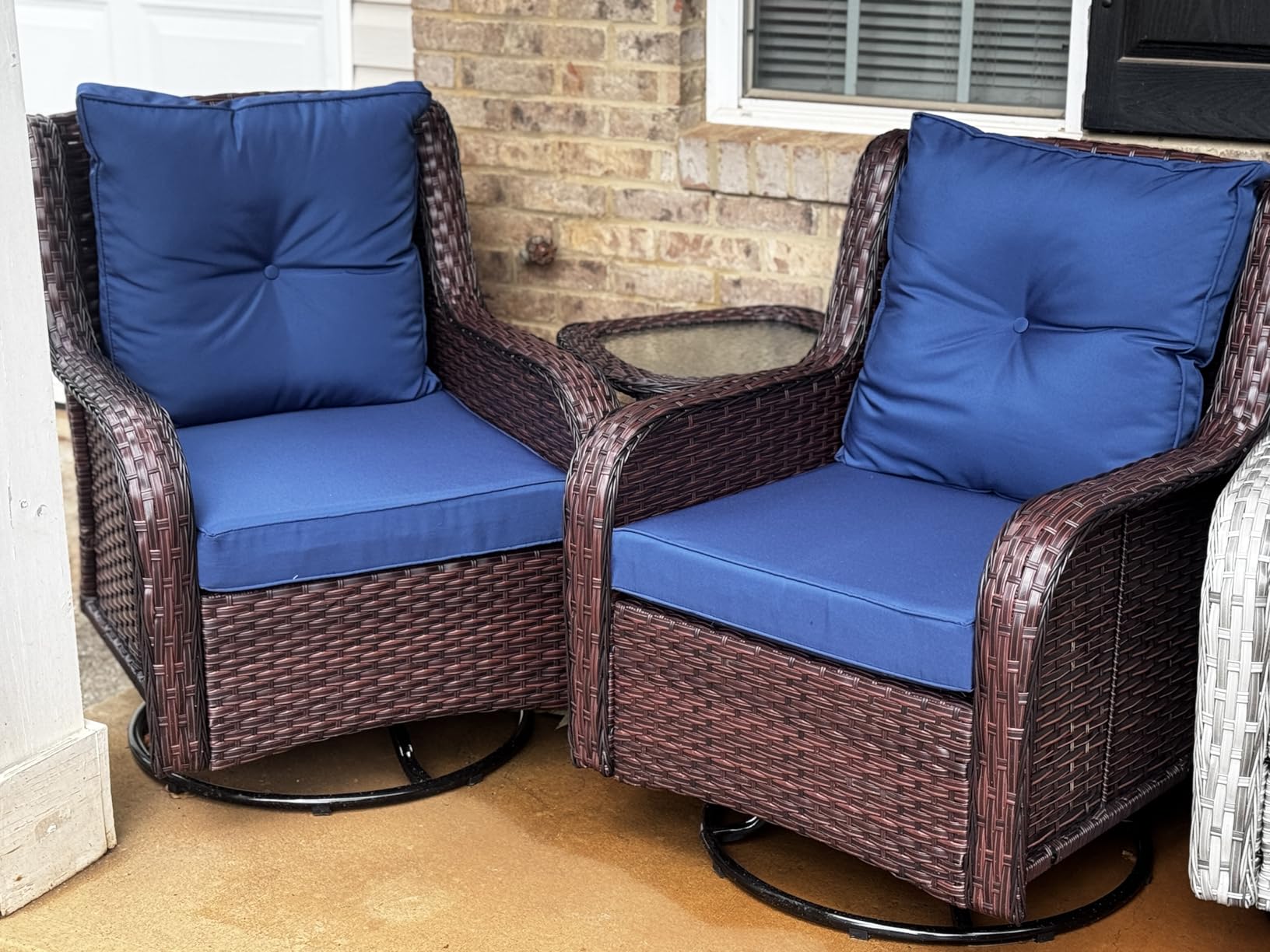 Wumiokio Patio Furniture Sets, 3 Pieces Wicker Outdoor Furniture - 360 Degree Swivel Rocking Chairs and Rattan Side Table for Garden,Porch,Backyard (Grey Wicker/Blue Cushion, 3PCS - Swivel Chairs) customer photo 1