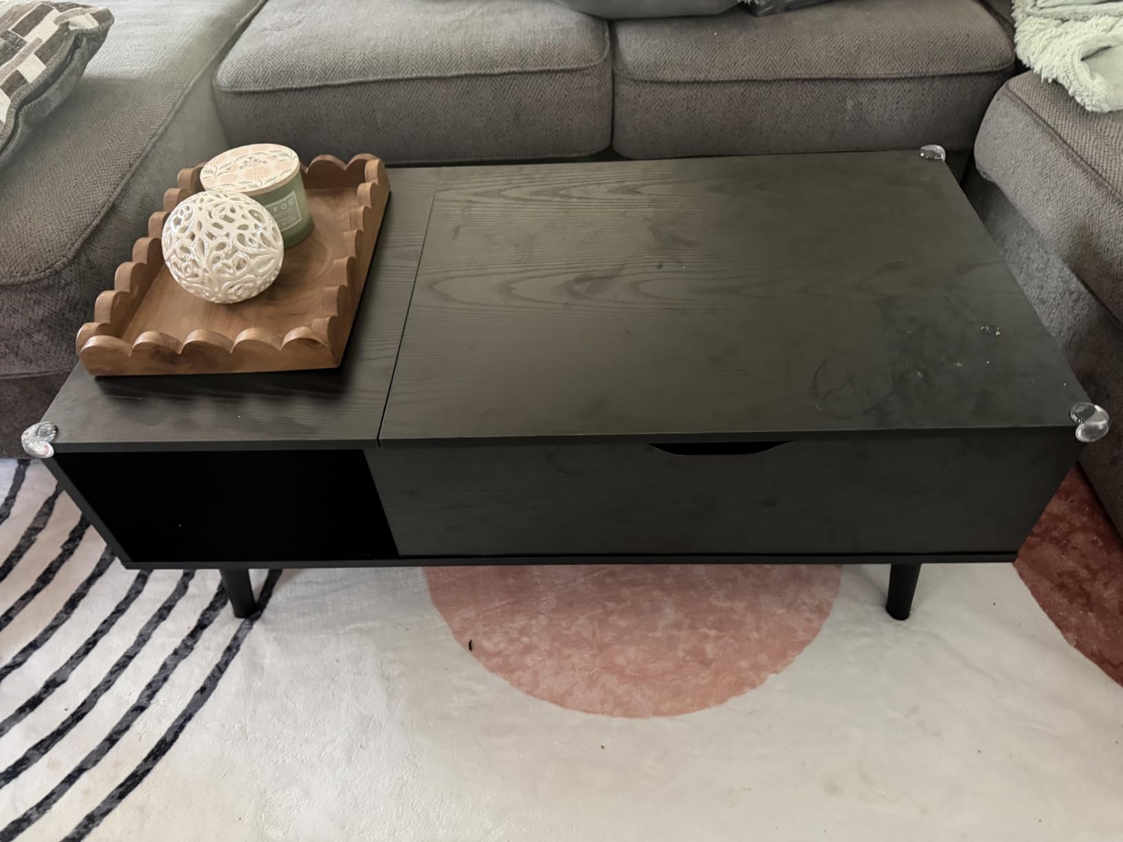 OLIXIS Wooden Coffee Table, Lift Top Coffee Table with Large Hidden Compartment and Ample Storage Shelf, Lift Tabletop Dining Table for Living Room, Home Small Space, Rustic customer photo 2
