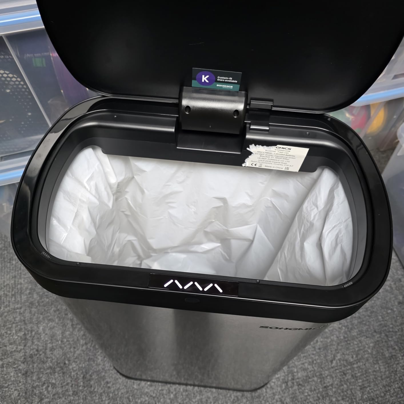 SONGMICS Motion Sensor Trash Can, 13 Gallon (50 L), Soft-Close Lid, Automatic Garbage Can, Wave or Touch to Open, Stainless Steel customer photo 2
