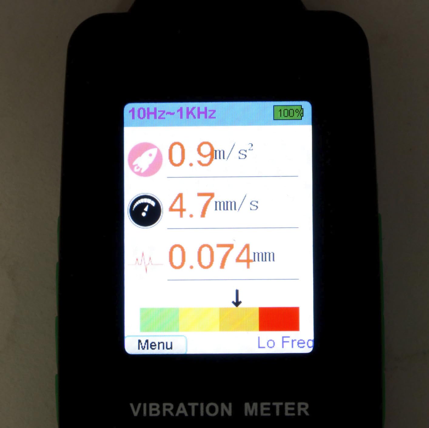 Industrial Vibration Meter – VM-428 Analyzer with External Sensor & PC Software, Acceleration 0.1–300 m/s², Velocity 1–850 mm/s, Displacement 1–3300 µm, 30Hz–14kHz, ISO Machine Rating customer photo 1