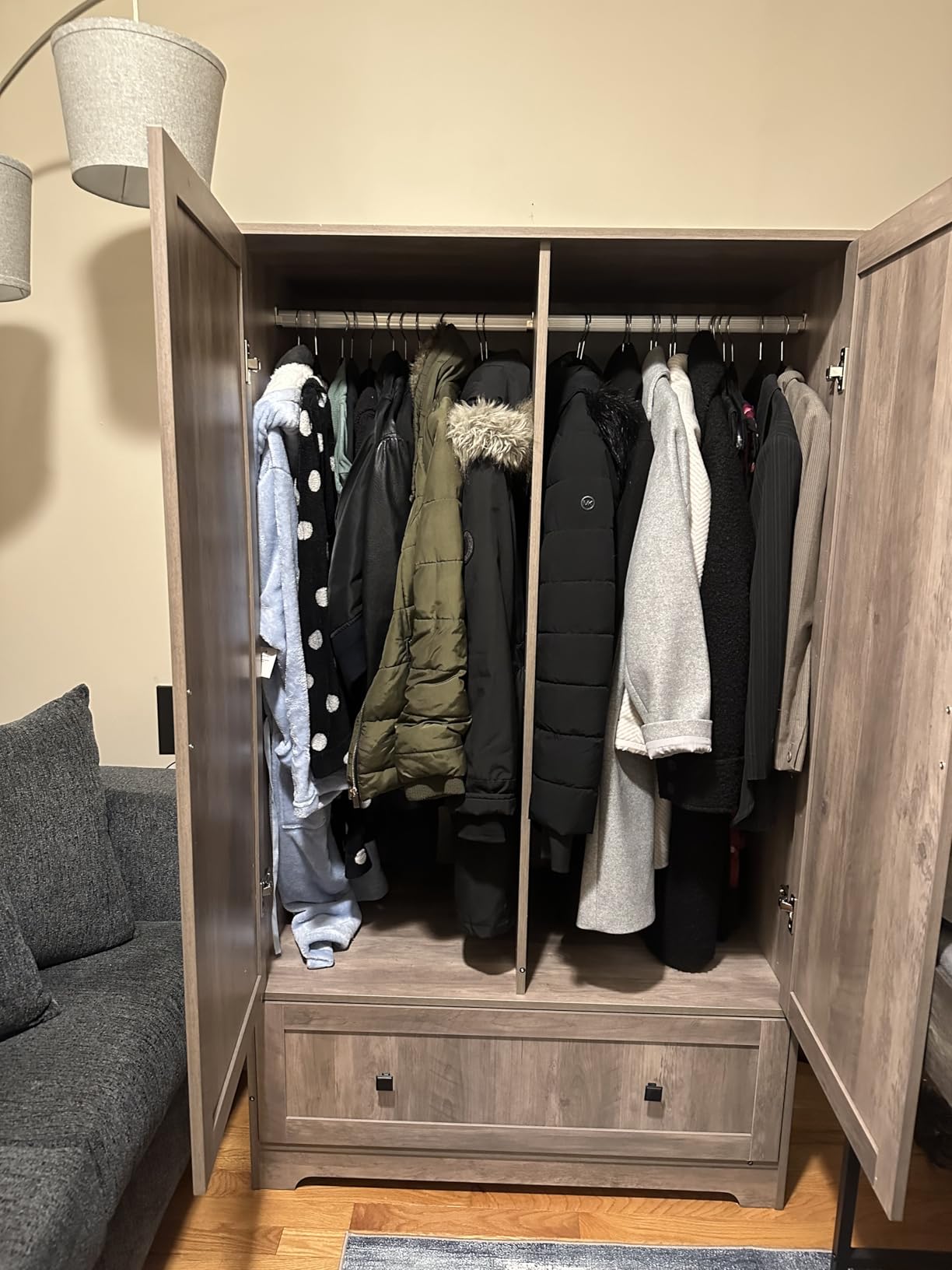 VINGLI Fluted Wardrobe Closet Armoire with Doors And Drawers, White Wardrobe Cabinet with Hanging Rack, Bedroom Closet Wood, Free Standing Armoire with Shelf and Solid Wood Legs, 31.5