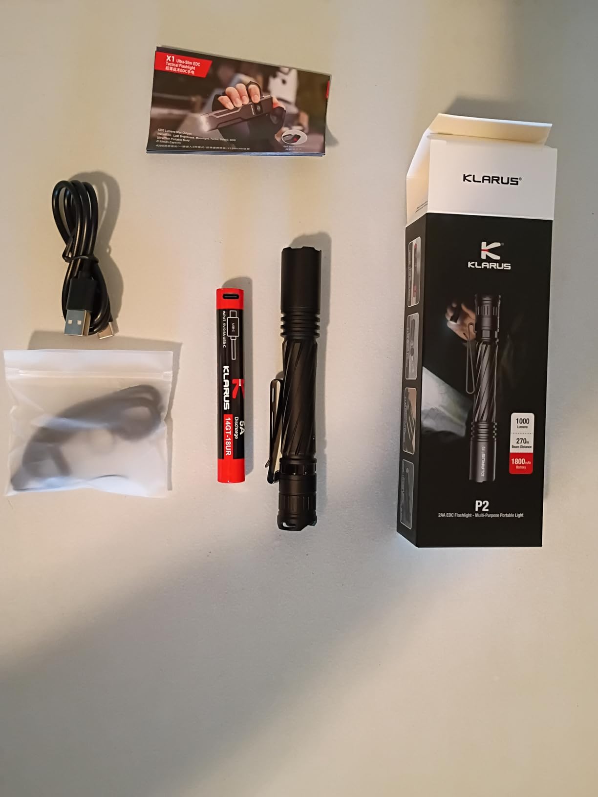 klarus P2 Tactical Pen Light, 1000 Lumens 886ft Throw, USB-C Rechargeable or 2AA Compatible, IPX8 Waterproof Small EDC Pocket Flashlight for Office Home Security customer photo 1