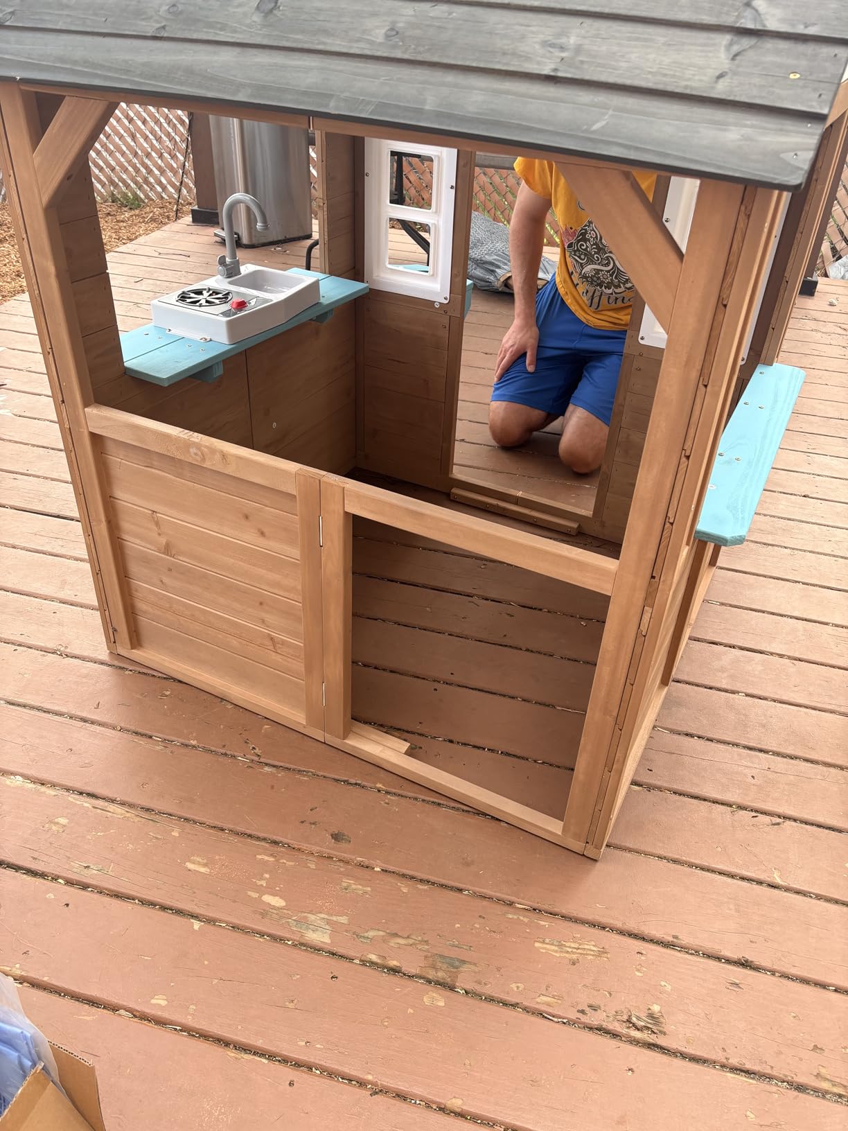 BIERUM Wooden Outdoor Playhouse for Kids with Pretend Play Ages 3-8 customer photo 2