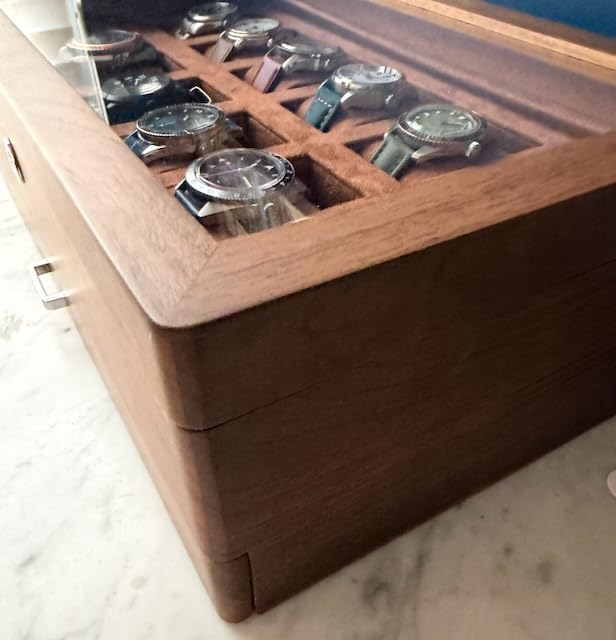 ROTHWELL 12-Slot Solid Walnut Watch Box with Valet Drawer - Premium Jewelry Display Case Organizer with Locking Glass Top and Microsuede Liner for Men & Women (Tan Interior) customer photo 1