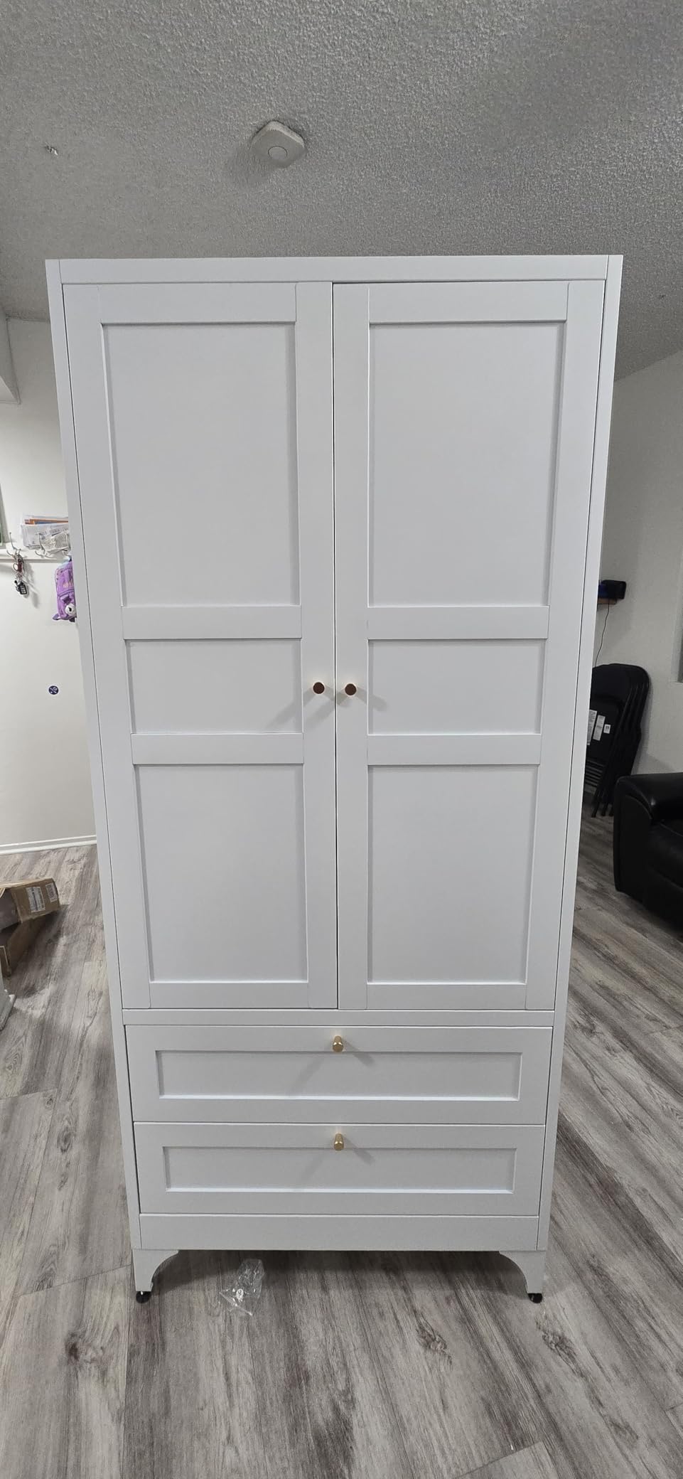 Letaya Metal Armoire Wardrobe Closet with Drawers,Clothing Storage Cabinet with Doors and Shelves,Coat Closet with Hanging Rod,Bedroom,Home,Cloak Room,White-71 H x 32