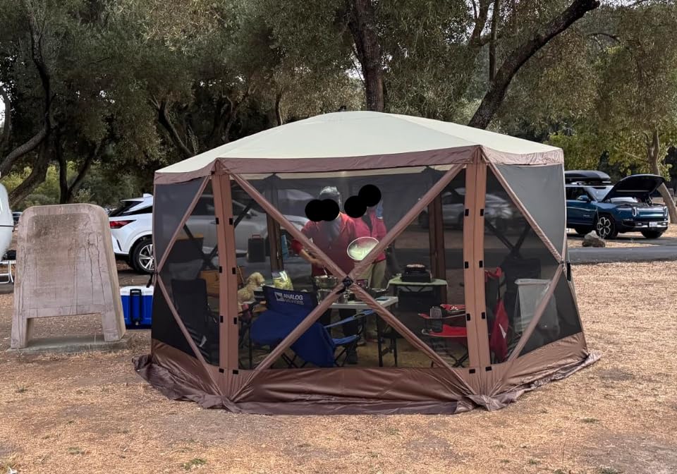 Aoxun 12x12ft Pop Up Canopy Tent, Camping Gazebo Screen Tent, Brown customer photo 2