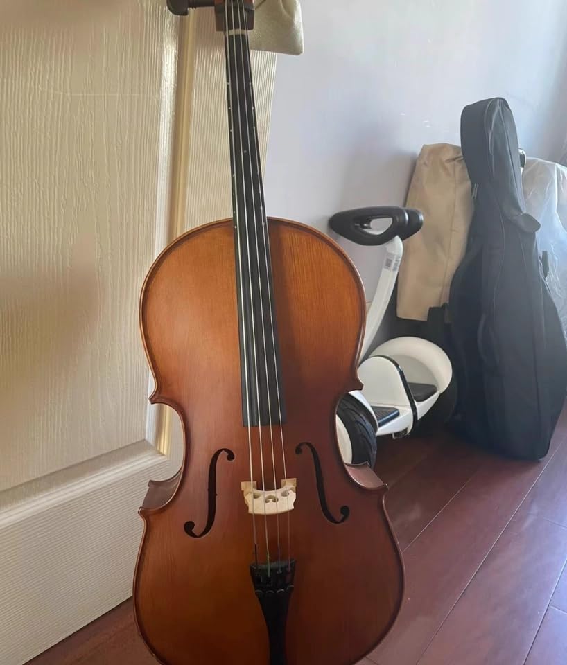 Full Size Cello Kit, Acoustic Cello Instrument for Adults, Beginners, Students, Complete Cello 4/4 Set with Portable Bag, Bow, Rosin (Black) customer photo 1
