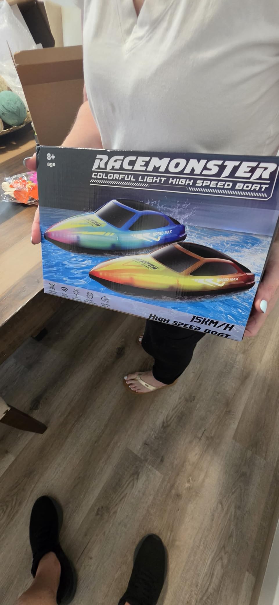 Remote Control Boat for Kids, RC Boats for Pool, Lake, River and Pond | LED Lights, Self-Righting, Waterproof, Fast Speed, Racing Electric Boats, 2 Speed Modes, 60-120mins Rechargeable Batteries customer photo 2