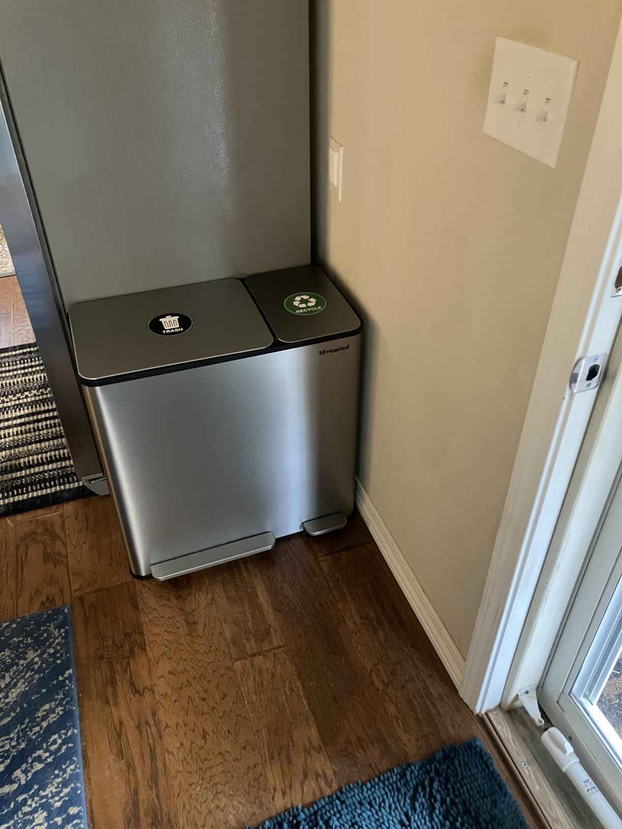 Lovewind Dual Trash and Recycling Bins for Kitchen, 13+6 Gallon Stainless Steel Garbage and Recycle Bin Combo for Large Families, Dual Trash Can with Soft Close Lid & Magnetic Stickers, Silver customer photo 1