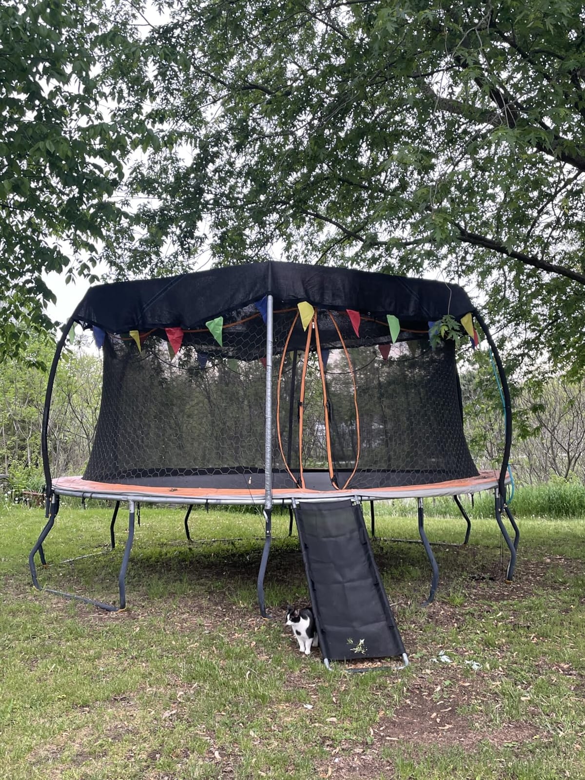 2026 Upgraded Round Trampoline Shade Cover, 4Lbs Heavy Duty Cover Accessories for 8 10 12 14 15 16FT Trampoline for Sun Protection, Sun Shade with Colorful Flag and 98FT Elastic Cord, Non Tears Easily customer photo 2