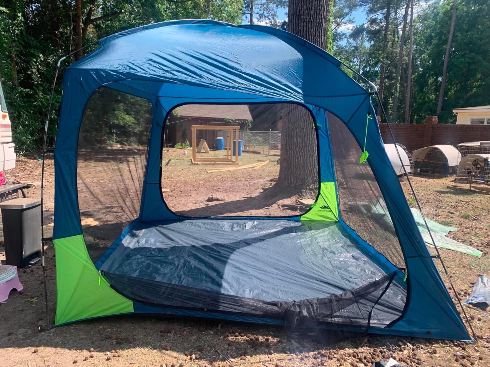 10 X 10ft Screen House Room for Camping, Screened Mesh Net Wall Canopy Tent, UPF 50+ Screen Tent with Floor for Patios Outdoor Camping Activities, Blue & Orange customer photo 1