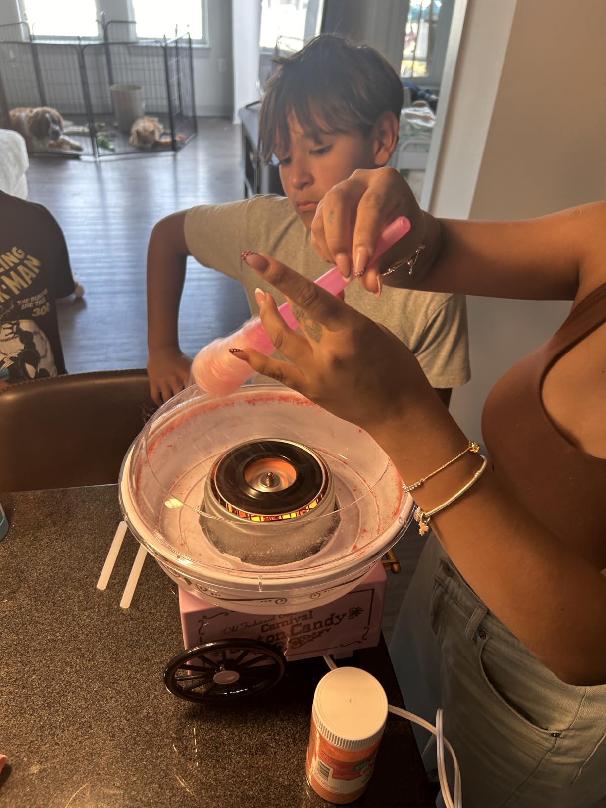 Nostalgia Vintage Hard and Sugar Free Candy Countertop Cotton Candy Maker, Includes 2 Reusable Cones And Sugar Scoop – Aqua customer photo 1