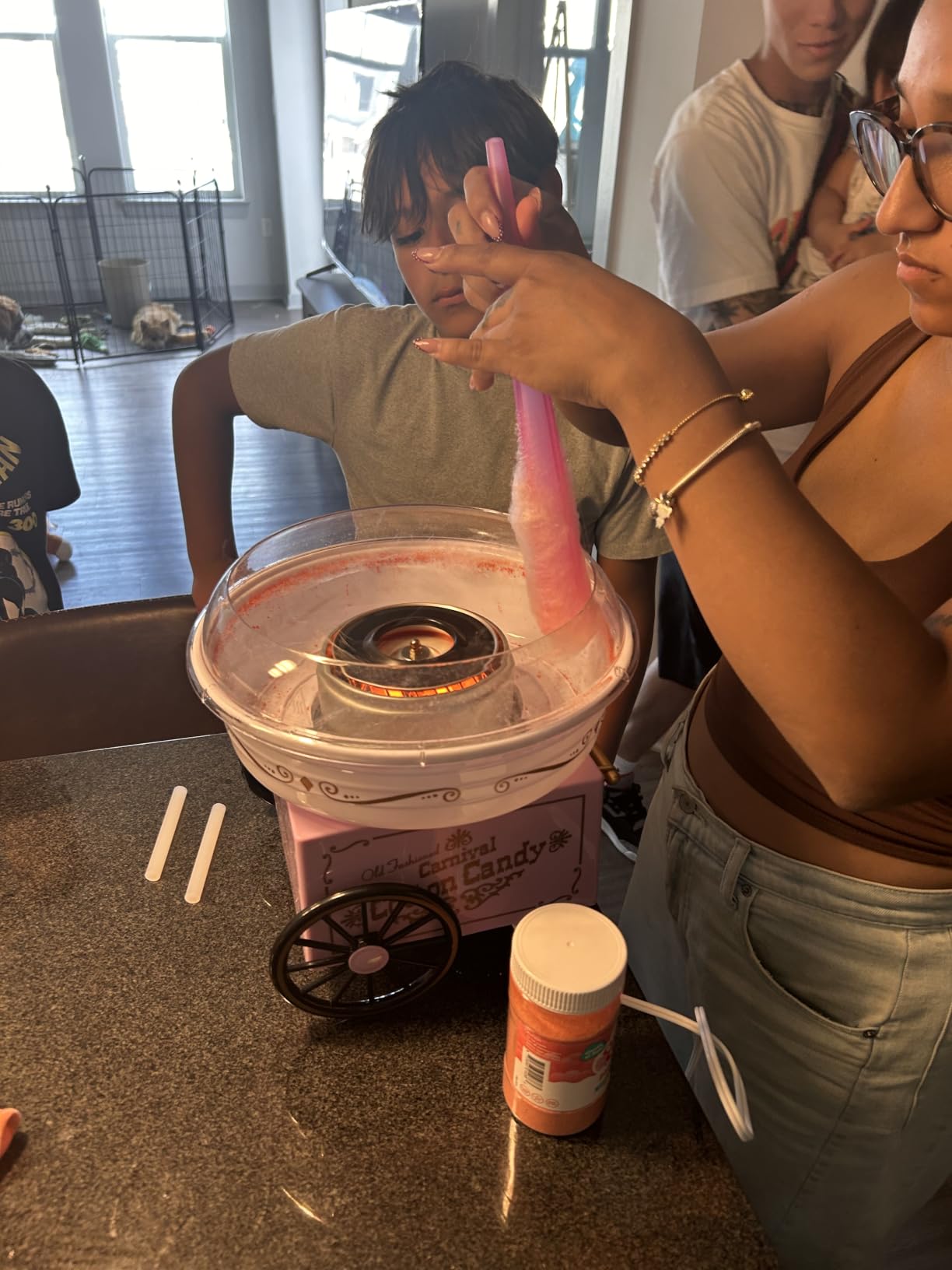 Nostalgia Vintage Hard and Sugar Free Candy Countertop Cotton Candy Maker, Includes 2 Reusable Cones And Sugar Scoop – Aqua customer photo 2