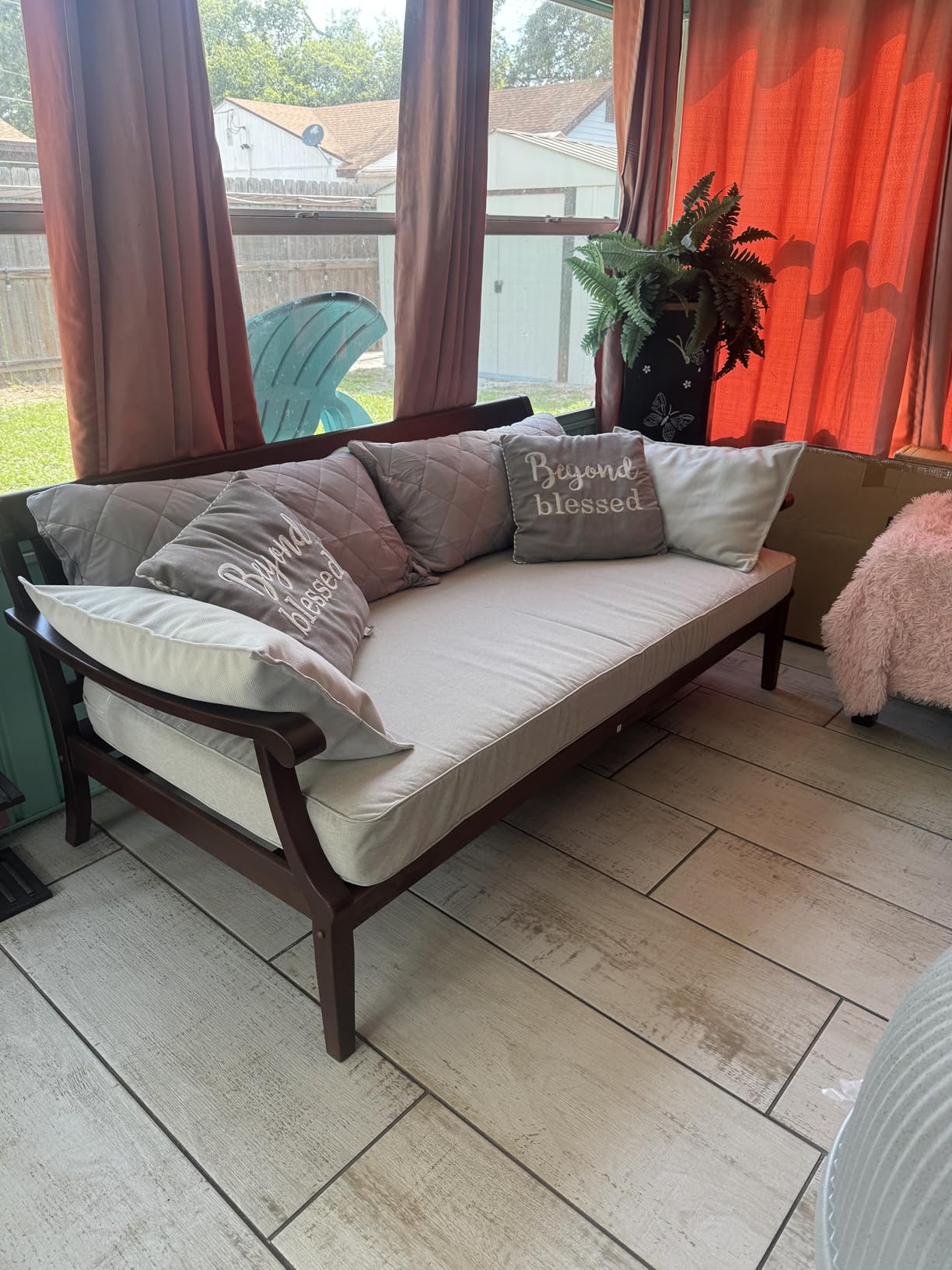 Cambridge Casual Solid Wood Como Daybed, 3-Seater Patio Sofa Bed with Removable Cushion, Weather-Resistant Frame, Natural Brown/Oyster customer photo 1